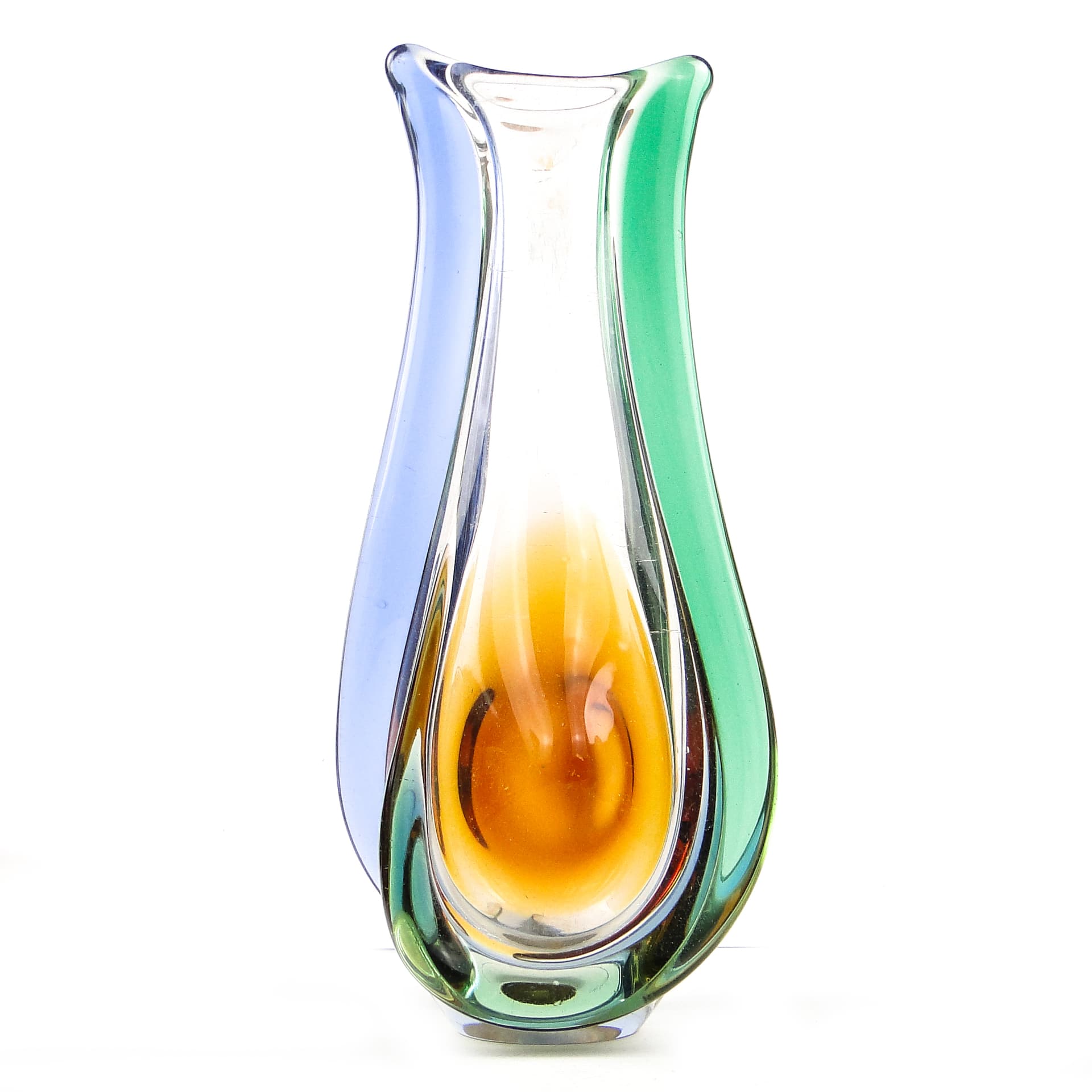 Mid-century modern vase, multicolor glass, by H. Mahanovska, Czechoslovakia, 1960s. - 104541