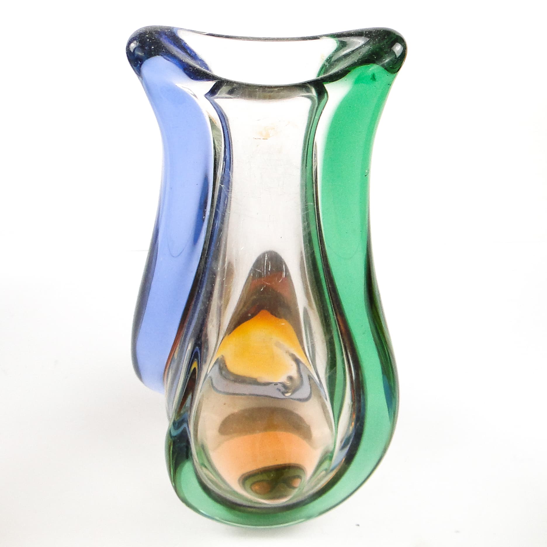 Mid-century modern vase, multicolor glass, by H. Mahanovska, Czechoslovakia, 1960s. - 104542