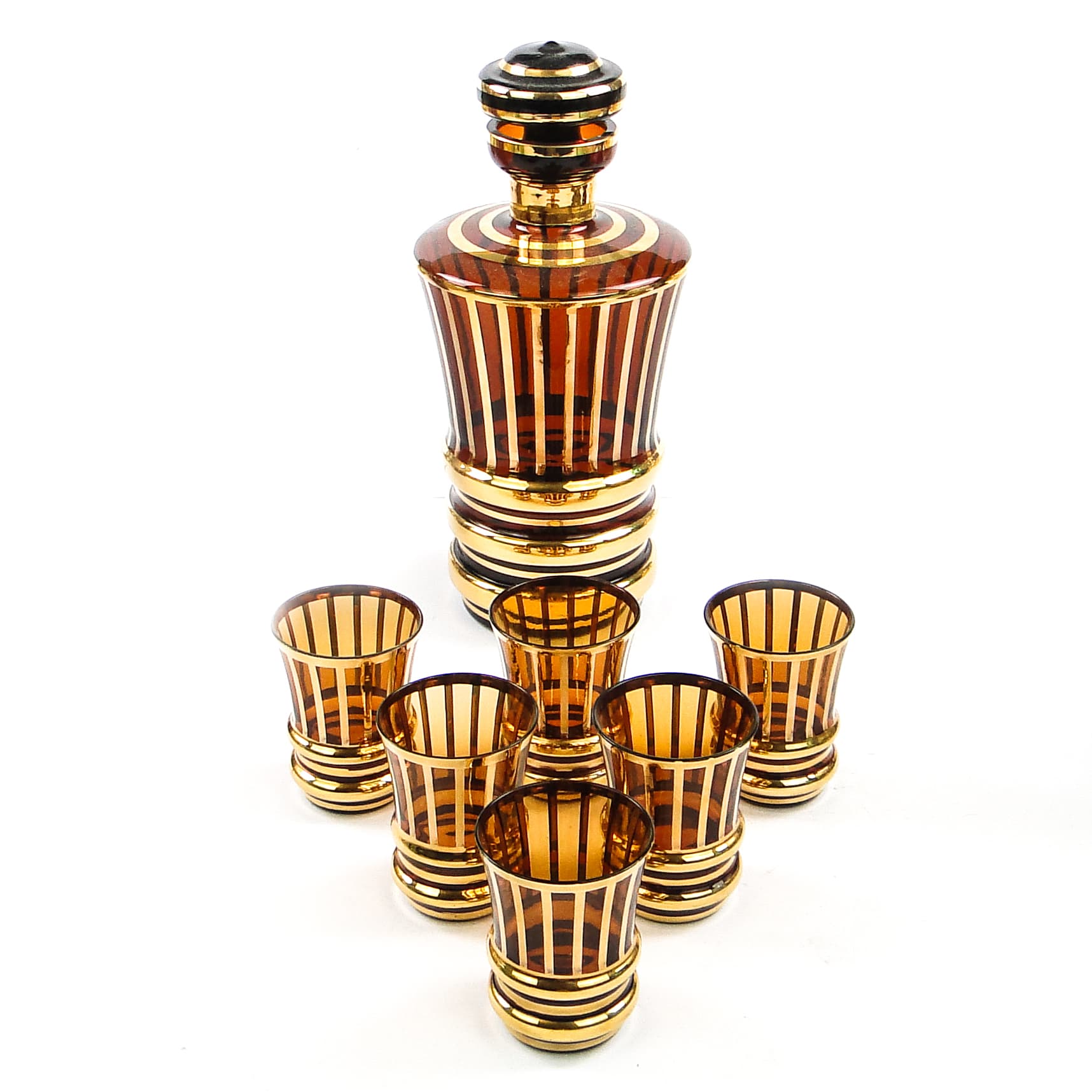 Komplet do likierów mid-century modern, szkło, Kamenický Šenov, Czechosłowacja, lata 50. - 104561