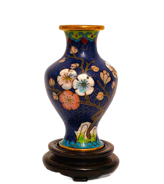 Wazon cloisonné, niebieski, Chiny, lata 50. - WYMIARY