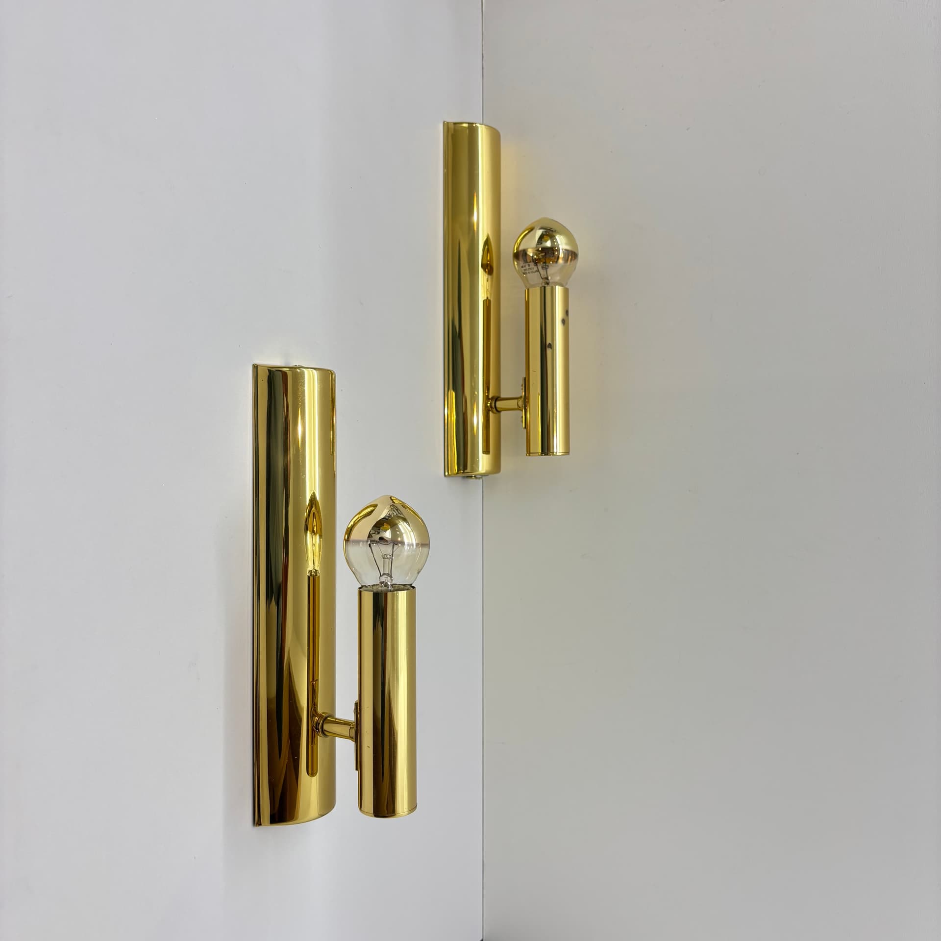Pair of wall sconces, golden brass, Germany, 1970s. - 104822