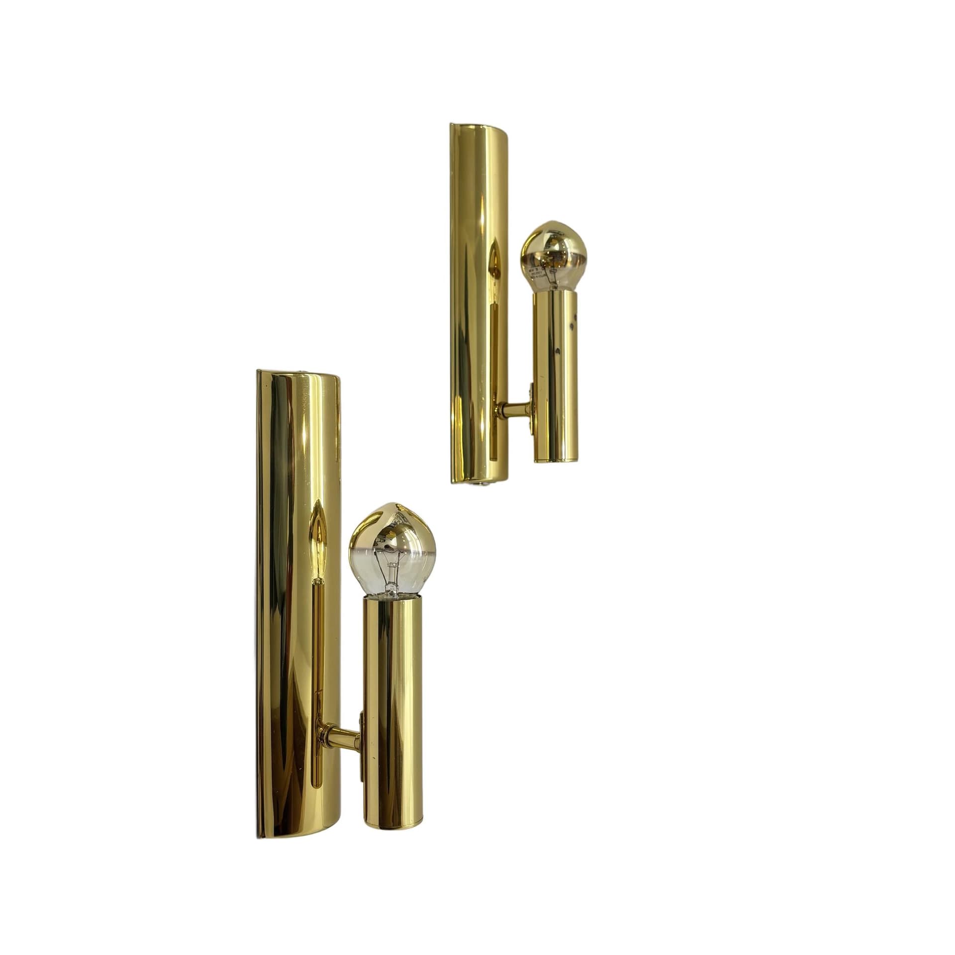 Pair of wall sconces, golden brass, Germany, 1970s.