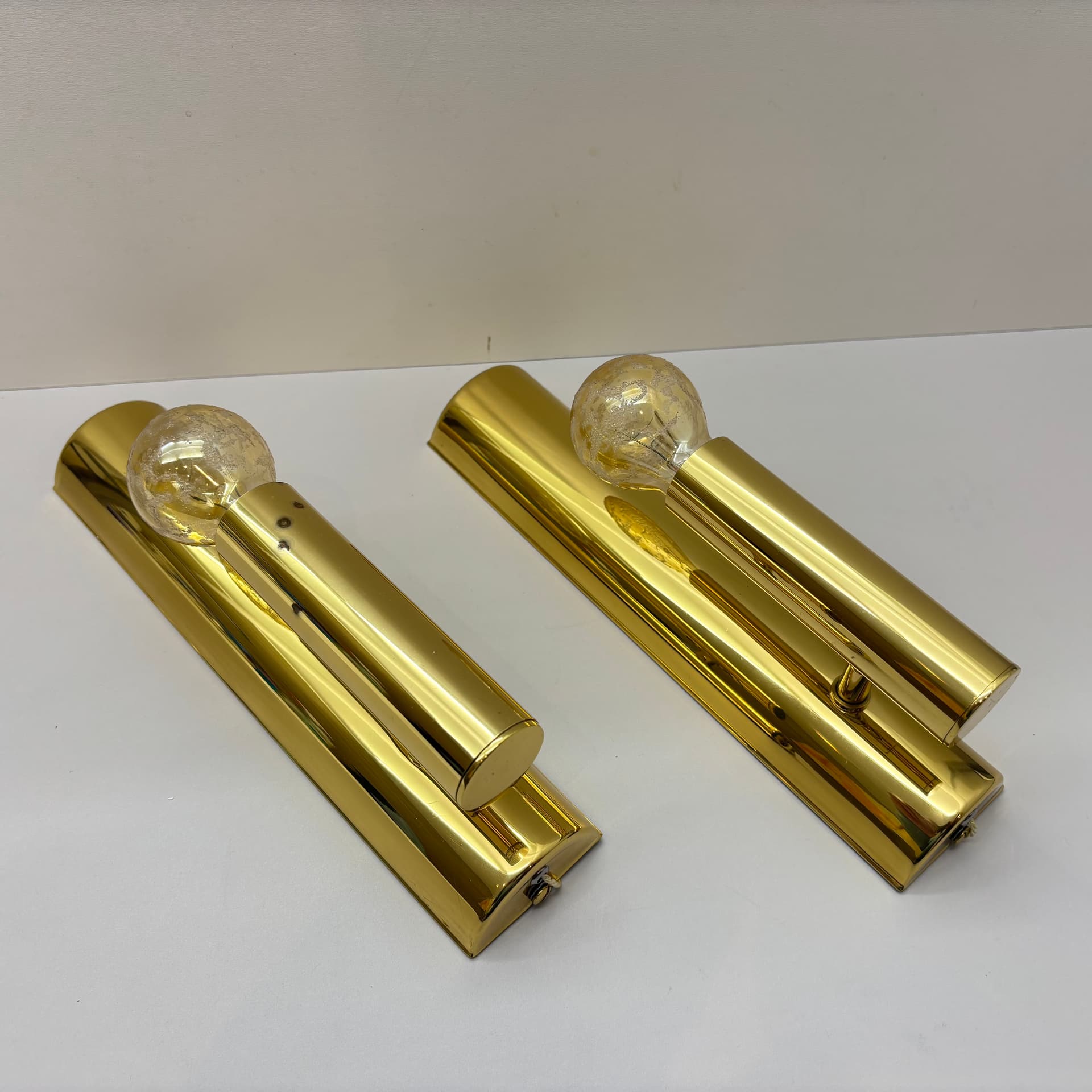 Pair of wall sconces, golden brass, Germany, 1970s. - 104820