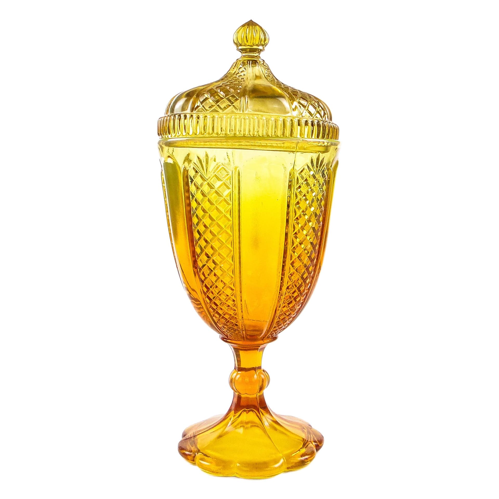 Bomboniera Art Deco, szkło prasowane, Ząbkowice, Polska, lata 70.