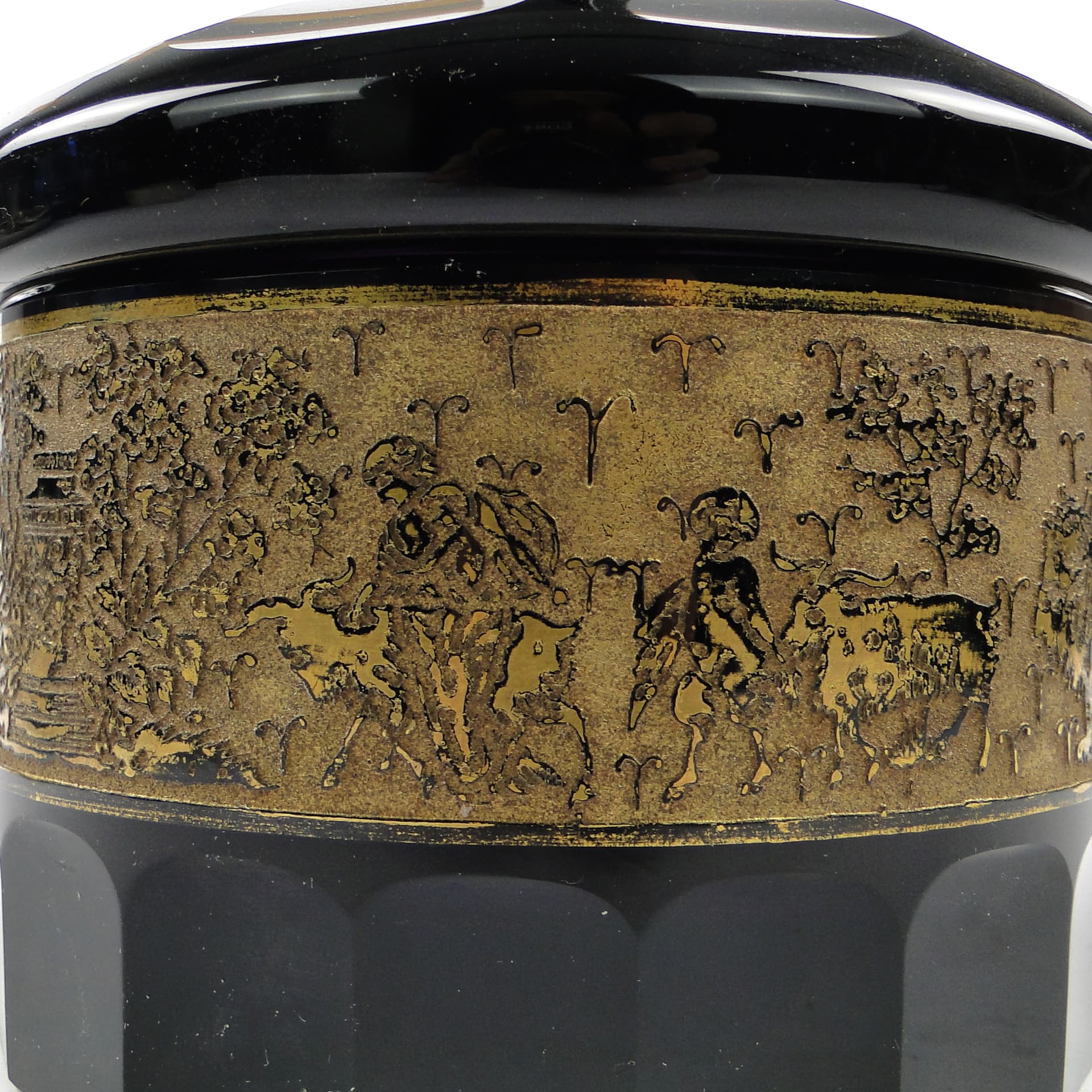 Bomboniera Art Deco, szkło czarne, oroplastyka, Czechosłowacja, lata 30. - 105205