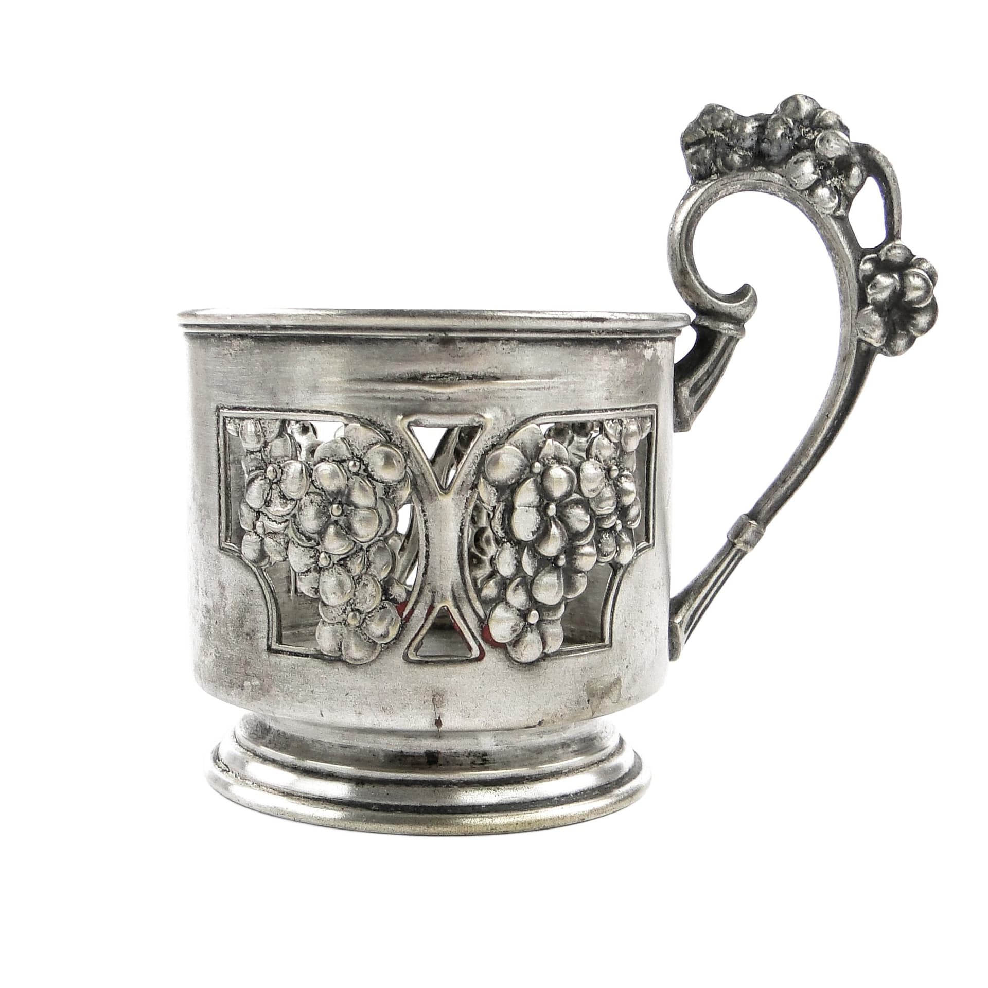 Art Nouveau tea glass holder, silver-plated brass, Norblin, Poland, early 20th c.