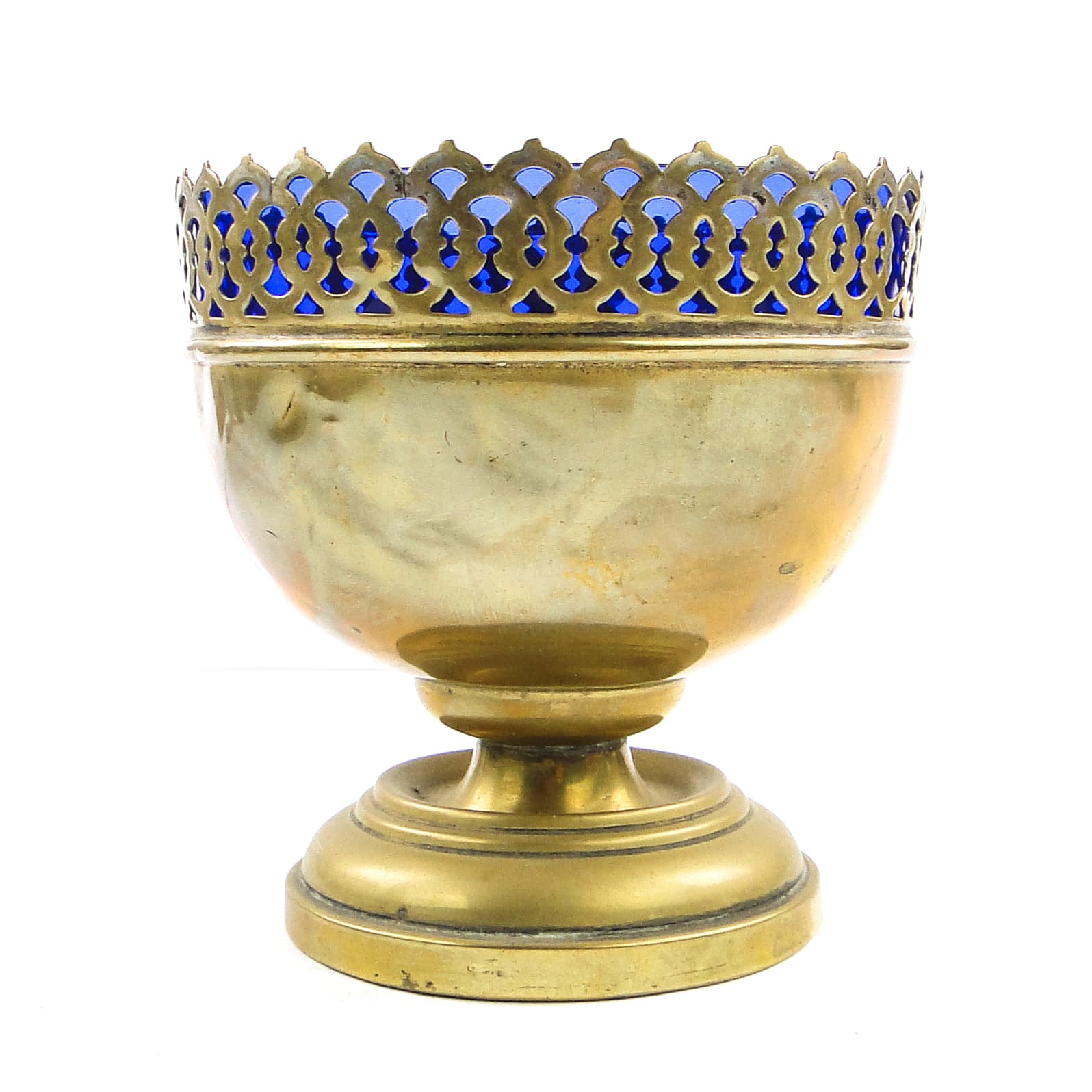 Cukiernica Art Nouveau, mosiądz, szkło kobaltowe, Szwecja, początek XX w. - 105376