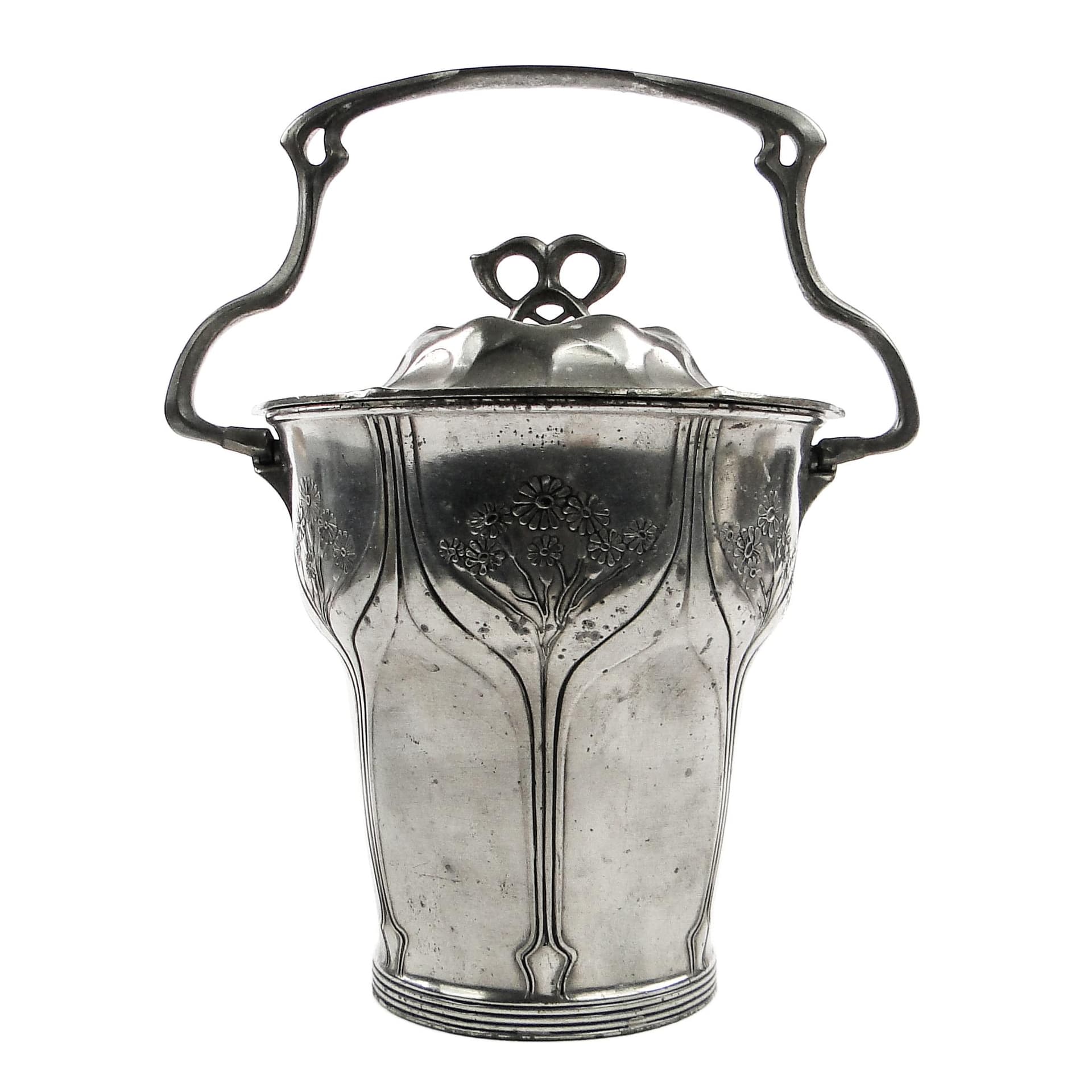 Herbatnica Art Nouveau, cyna srebrzona, Orivit, Niemcy, pocz. XX w.