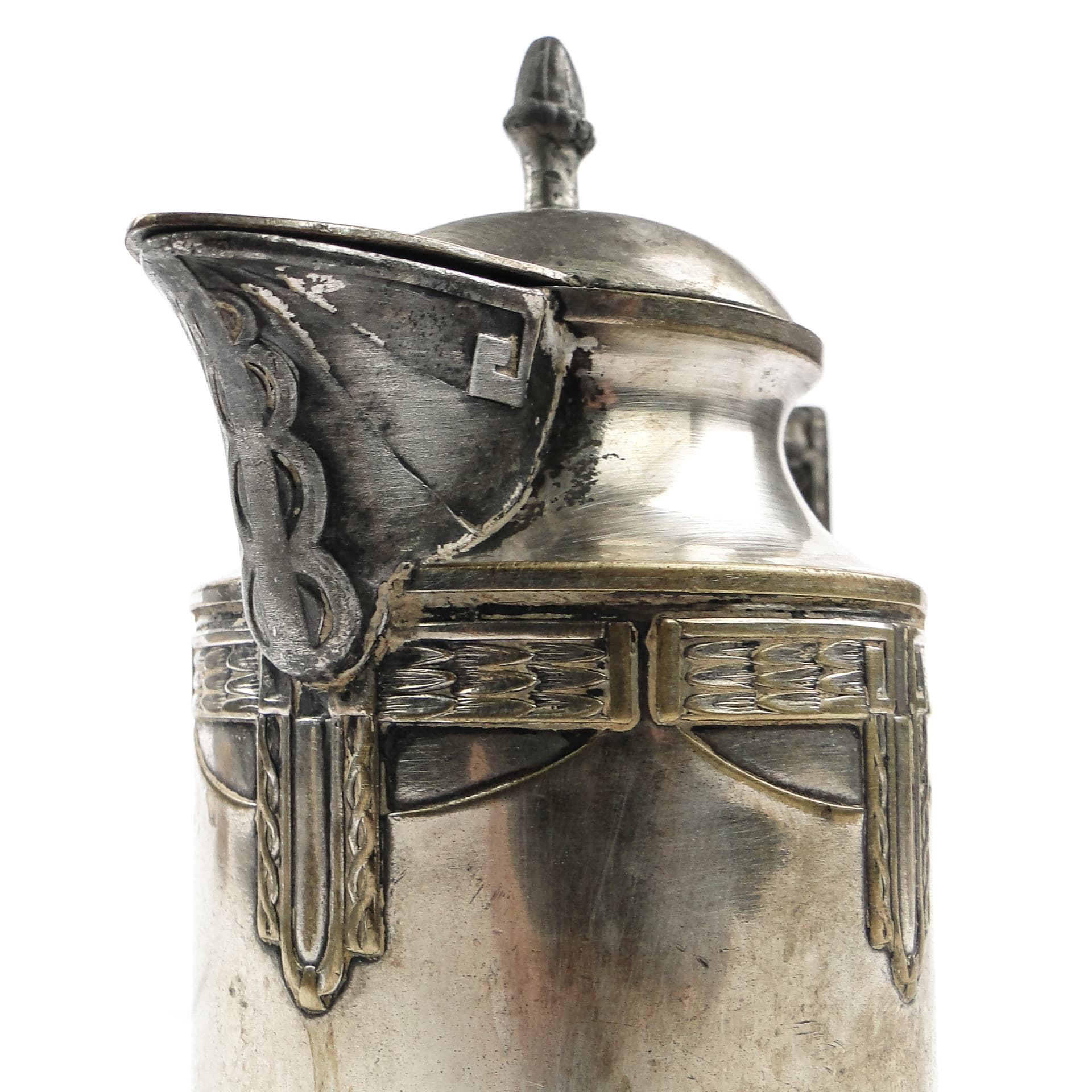 Dzbanek na oliwę Art Nouveau, mosiądz srebrzony, cyna, Niemcy, pocz. XX w. - 105637