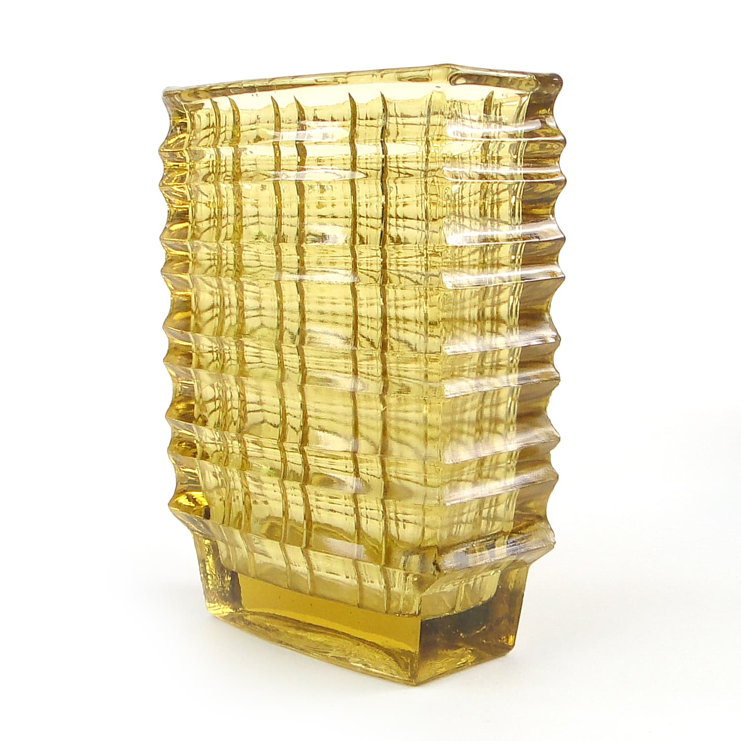 Wazon Optyczny, modernizm, szkło oliwkowe, proj. J. Drost, Ząbkowice, Polska, lata 70. - 105798