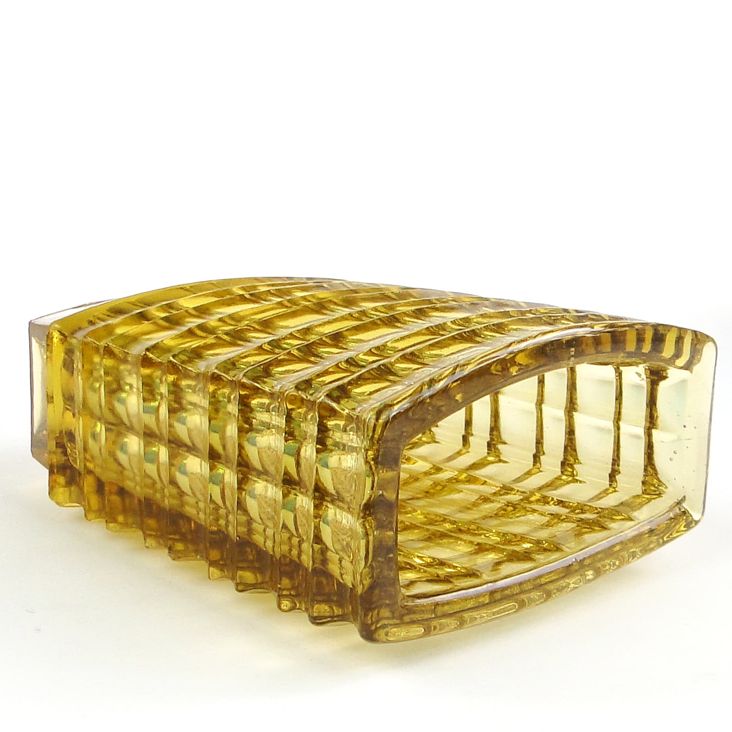 Wazon Optyczny, modernizm, szkło oliwkowe, proj. J. Drost, Ząbkowice, Polska, lata 70. - 105801