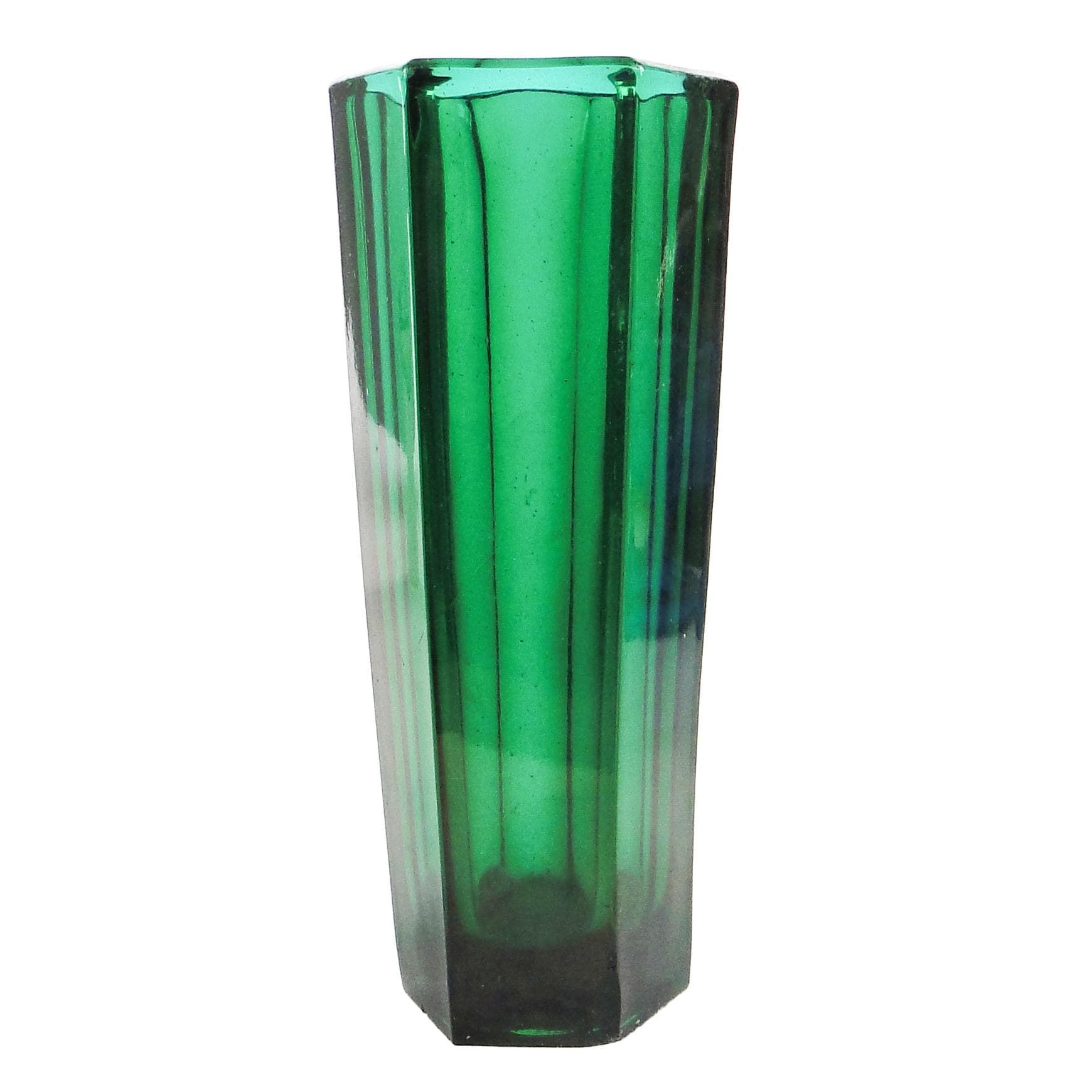 Wazon Art Deco, szkło prasowane zielone, Polska, lata 30.