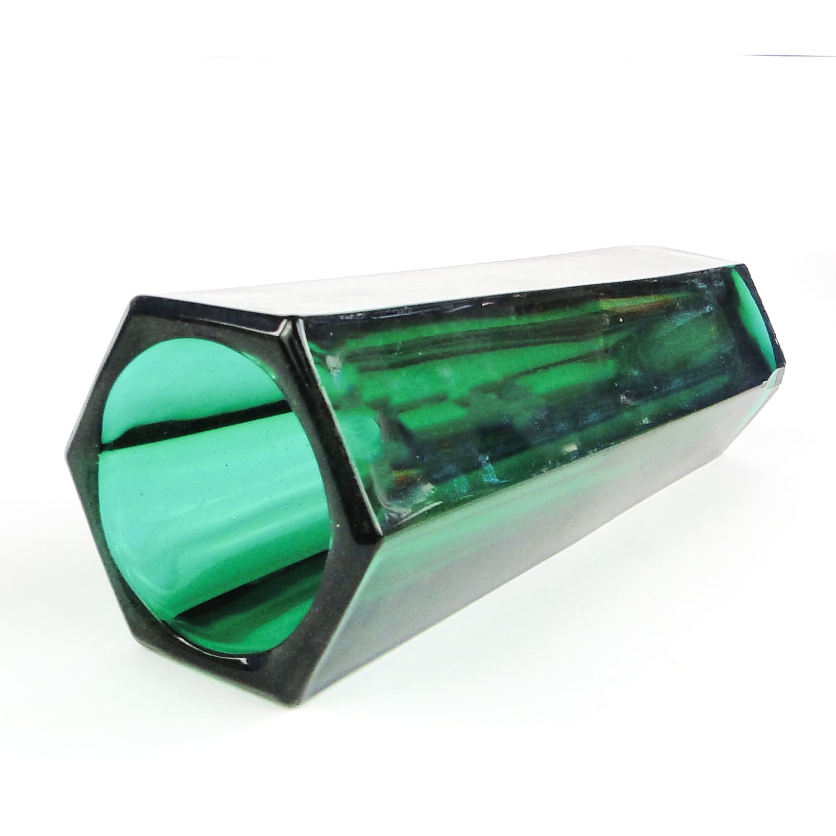 Wazon Art Deco, szkło prasowane zielone, Polska, lata 30. - 105830