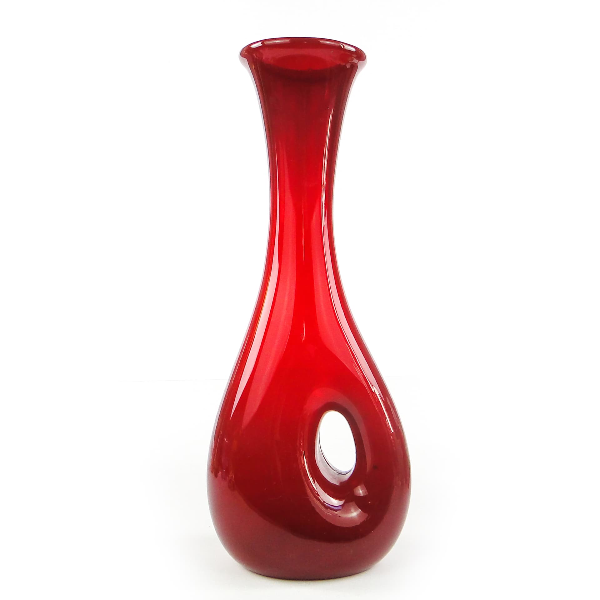 Wazon mid-century modern, szkło czerwone, Polska, lata 70. - 105988