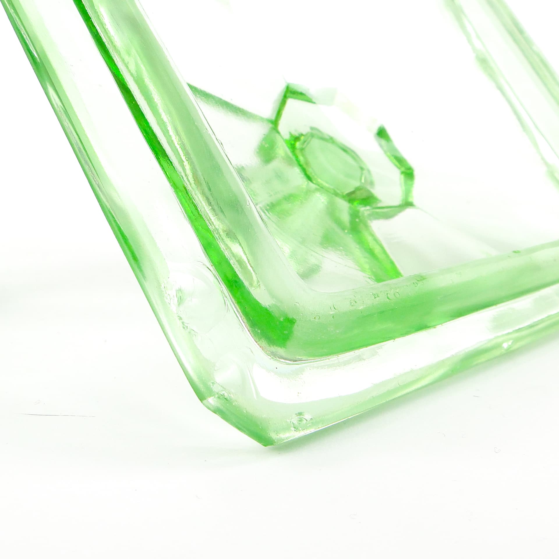 Maselnica Art Deco, szkło turkusowe prasowane, Huta Hortensja, Polska, lata 30. - 106112