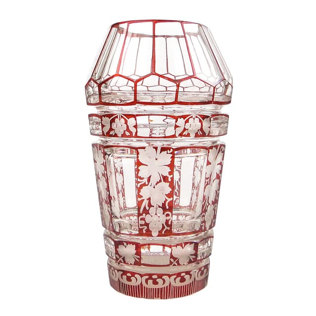 Wazon biedermeier, kryształ dwuwarstwowy, Bohemia, Czechy, XIX w. - WYMIARY