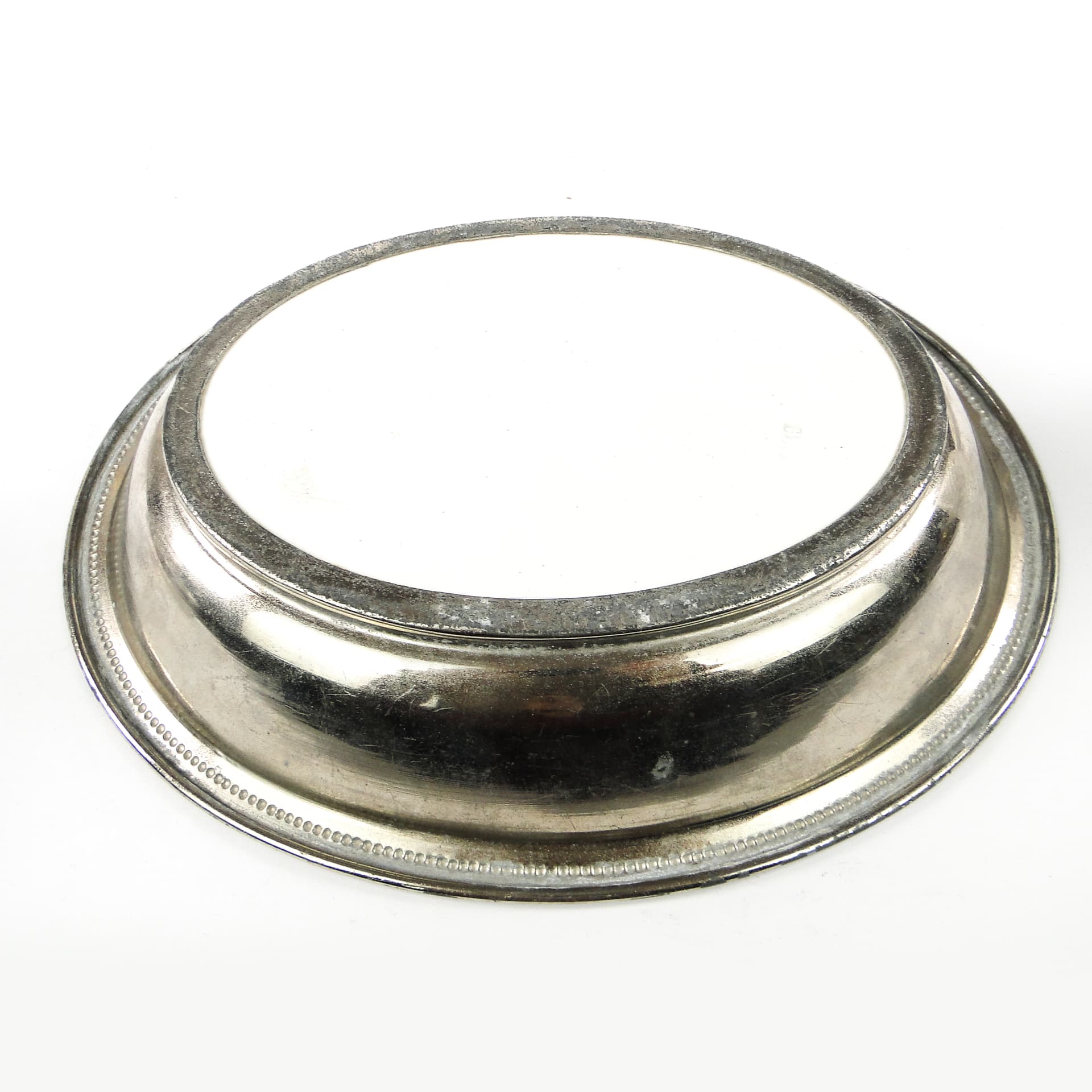 Art Nouveau platter, silver-plated brass, white porcelain, Austria, early 20th c. - 106759