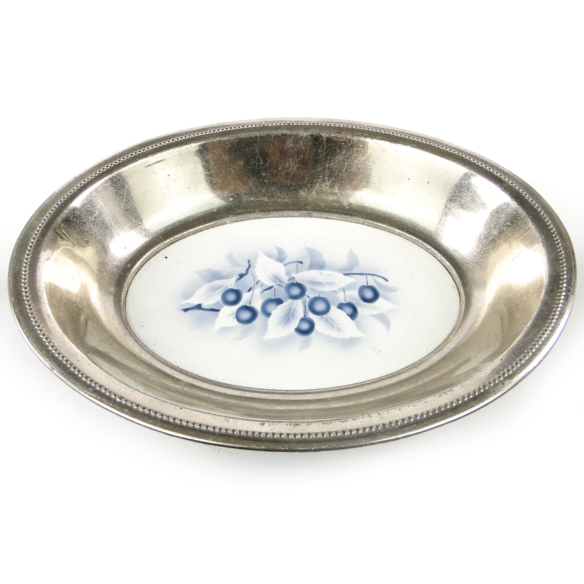 Art Nouveau platter, silver-plated brass, white porcelain, Austria, early 20th c. - 106758