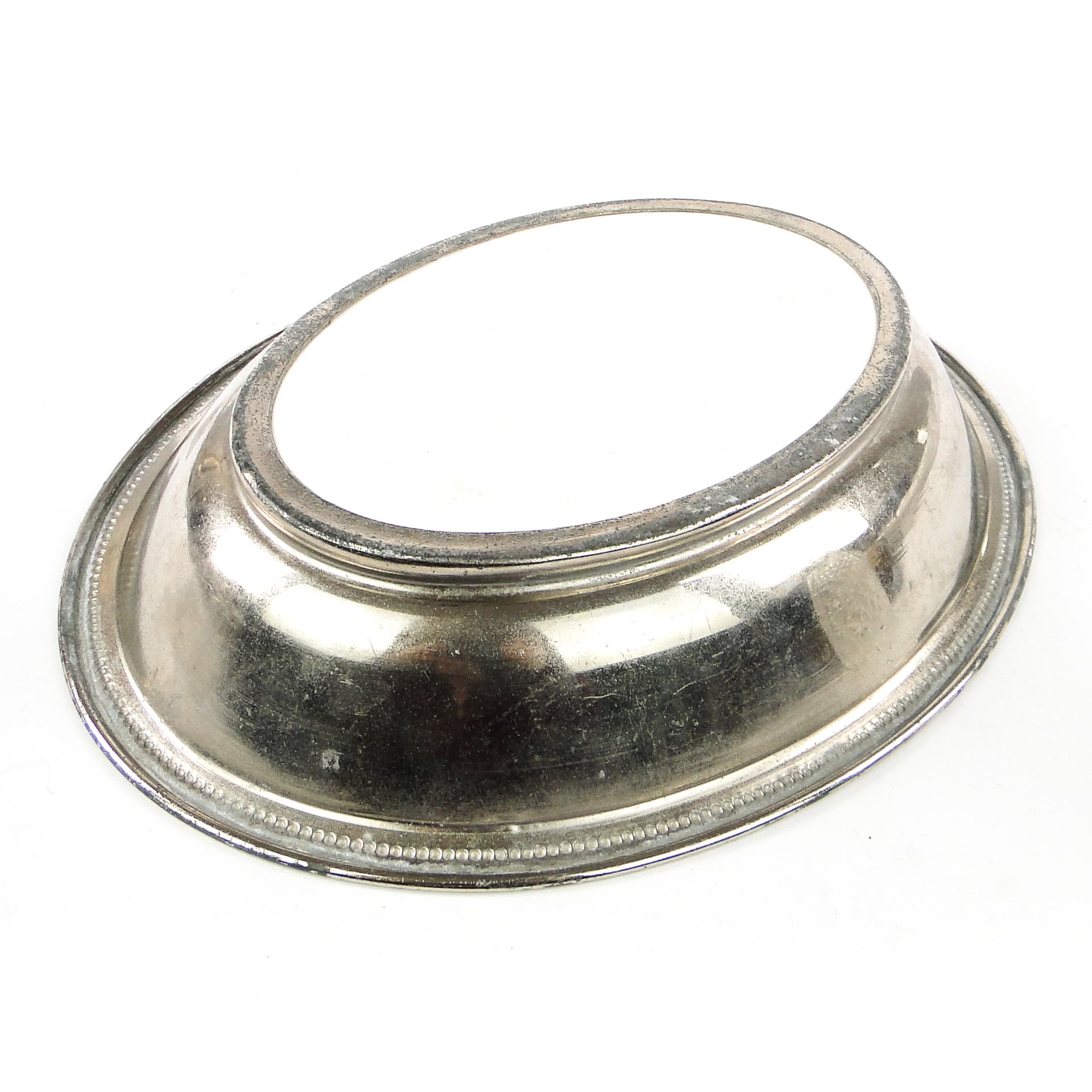 Art Nouveau platter, silver-plated brass, white porcelain, Austria, early 20th c. - 106756