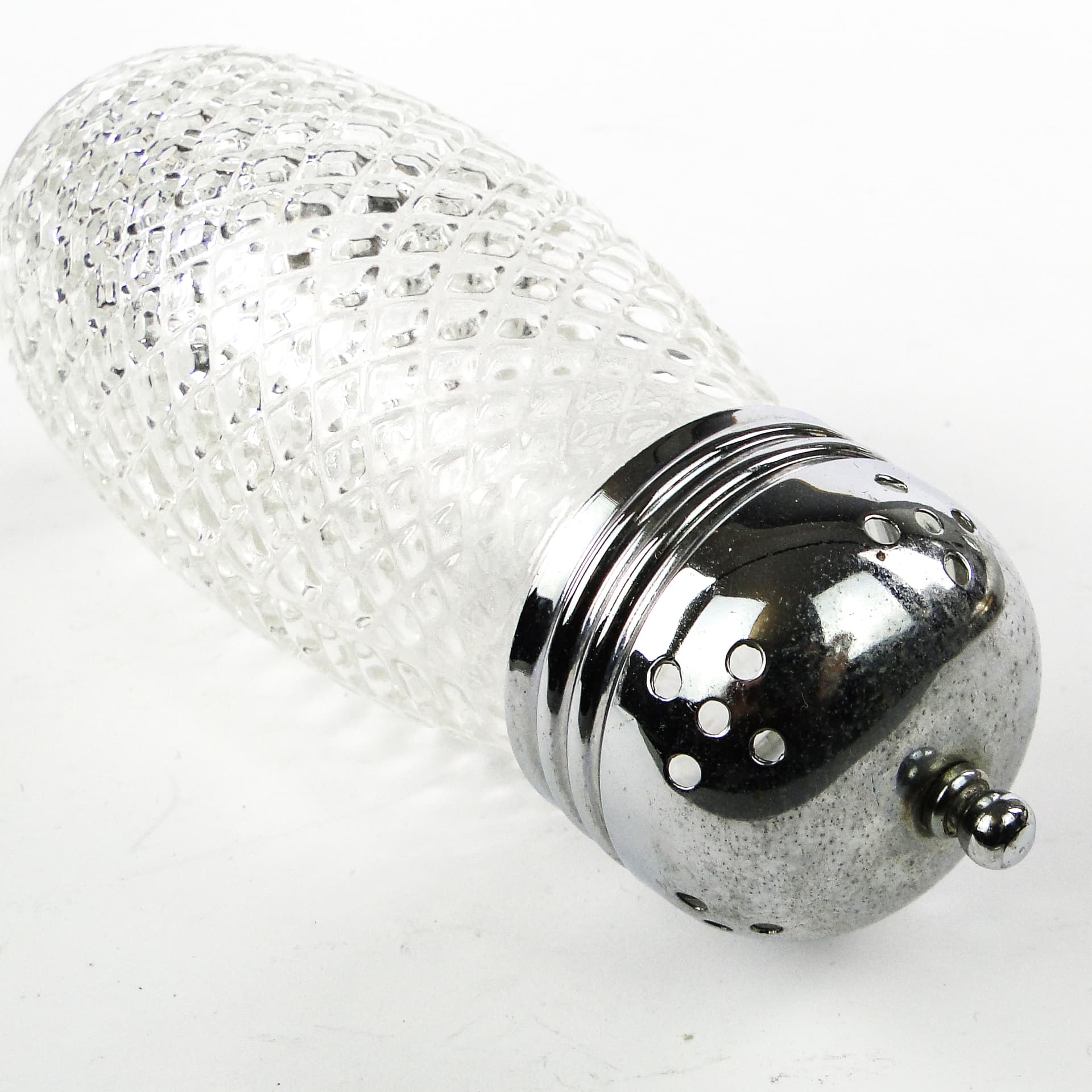 Cukiernica do cukru pudru Art Déco, szkło, mosiądz srebrzony, Wielka Brytania, lata 50. - 106816