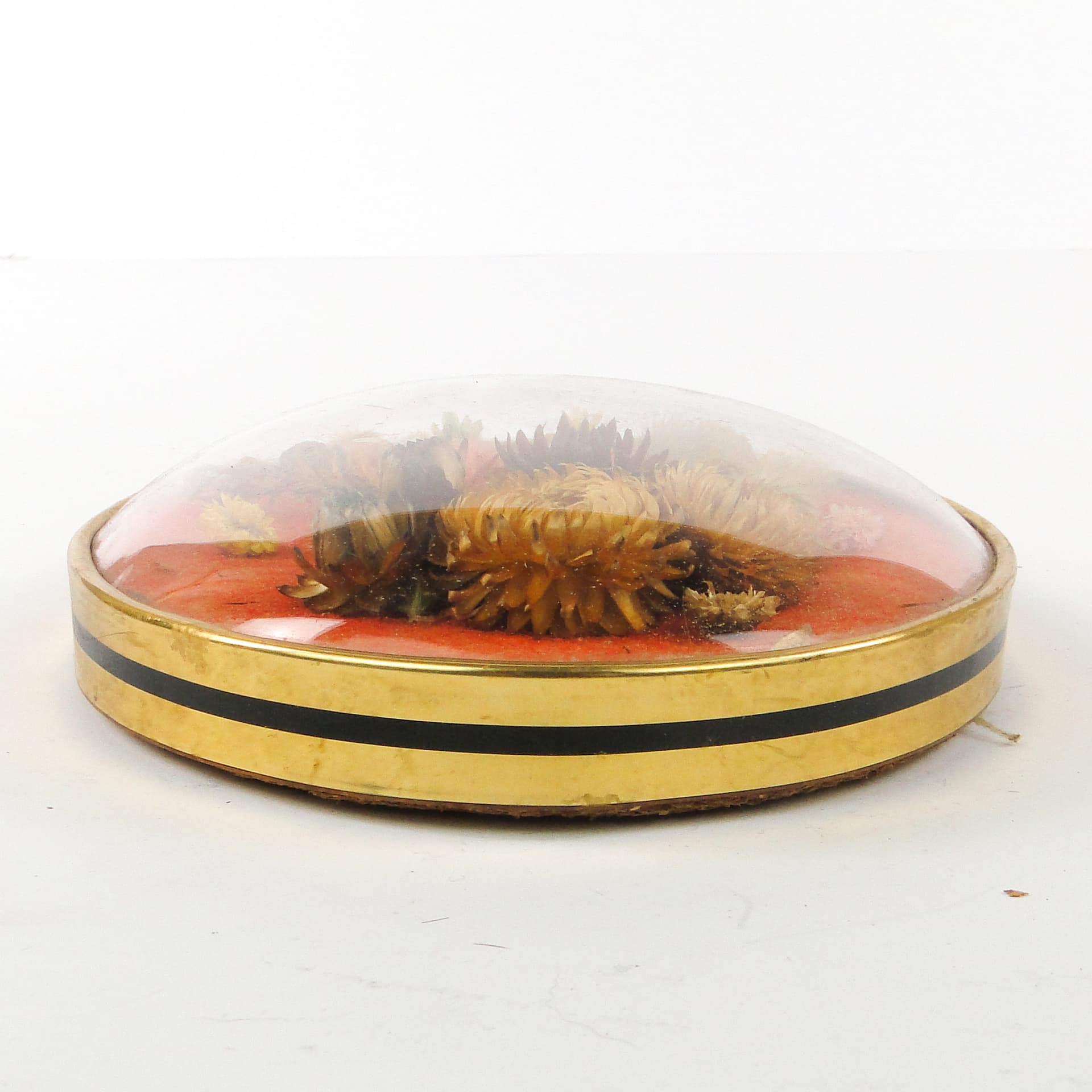 Rustic decorative frame, brass, glass, fabric, Poland, 1990s. - 106848