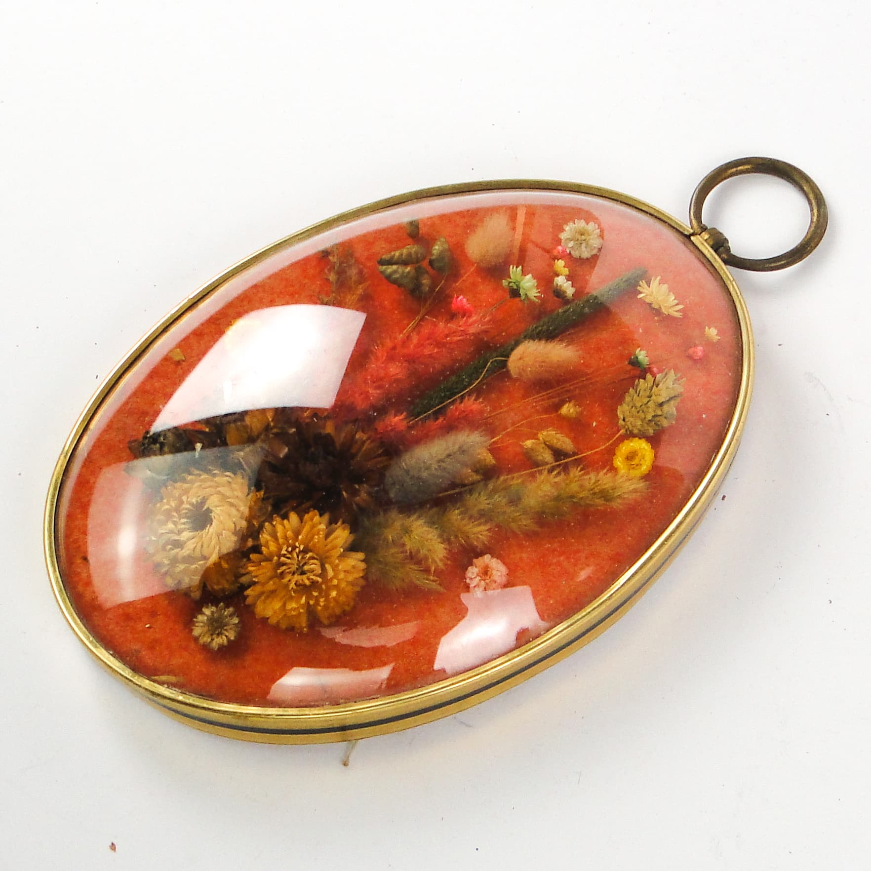 Rustic decorative frame, brass, glass, fabric, Poland, 1990s. - 106852