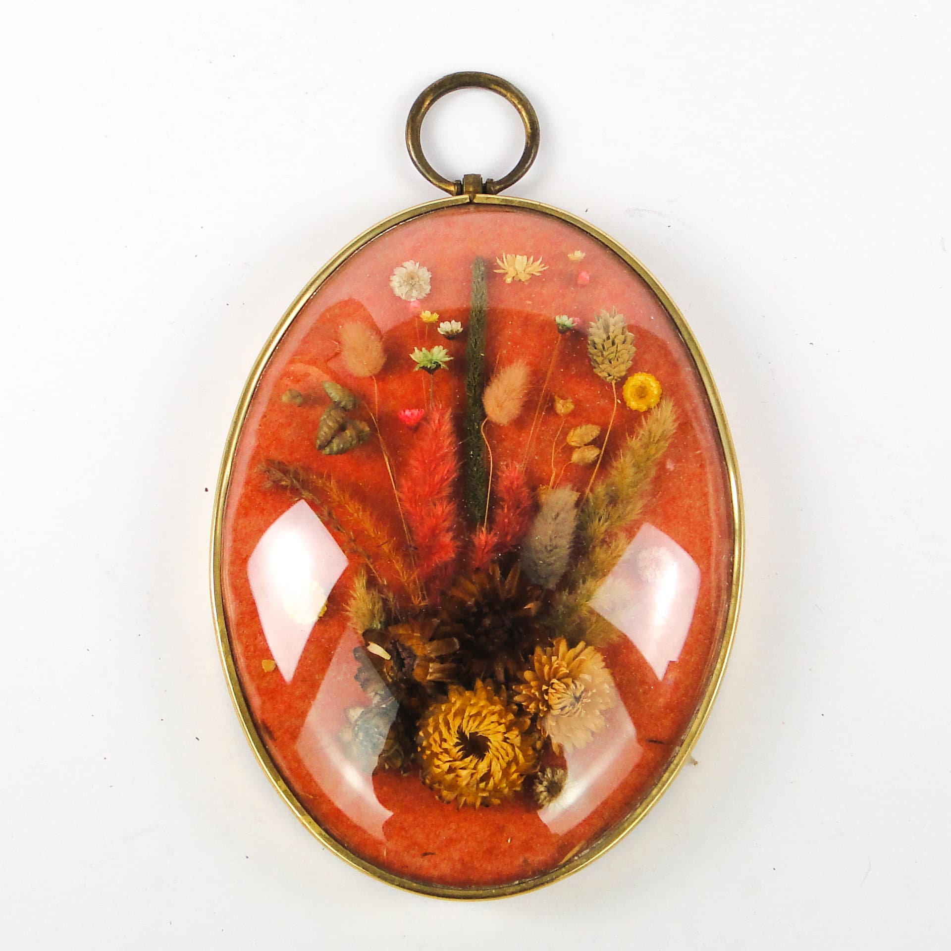 Rustic decorative frame, brass, glass, fabric, Poland, 1990s. - 106850