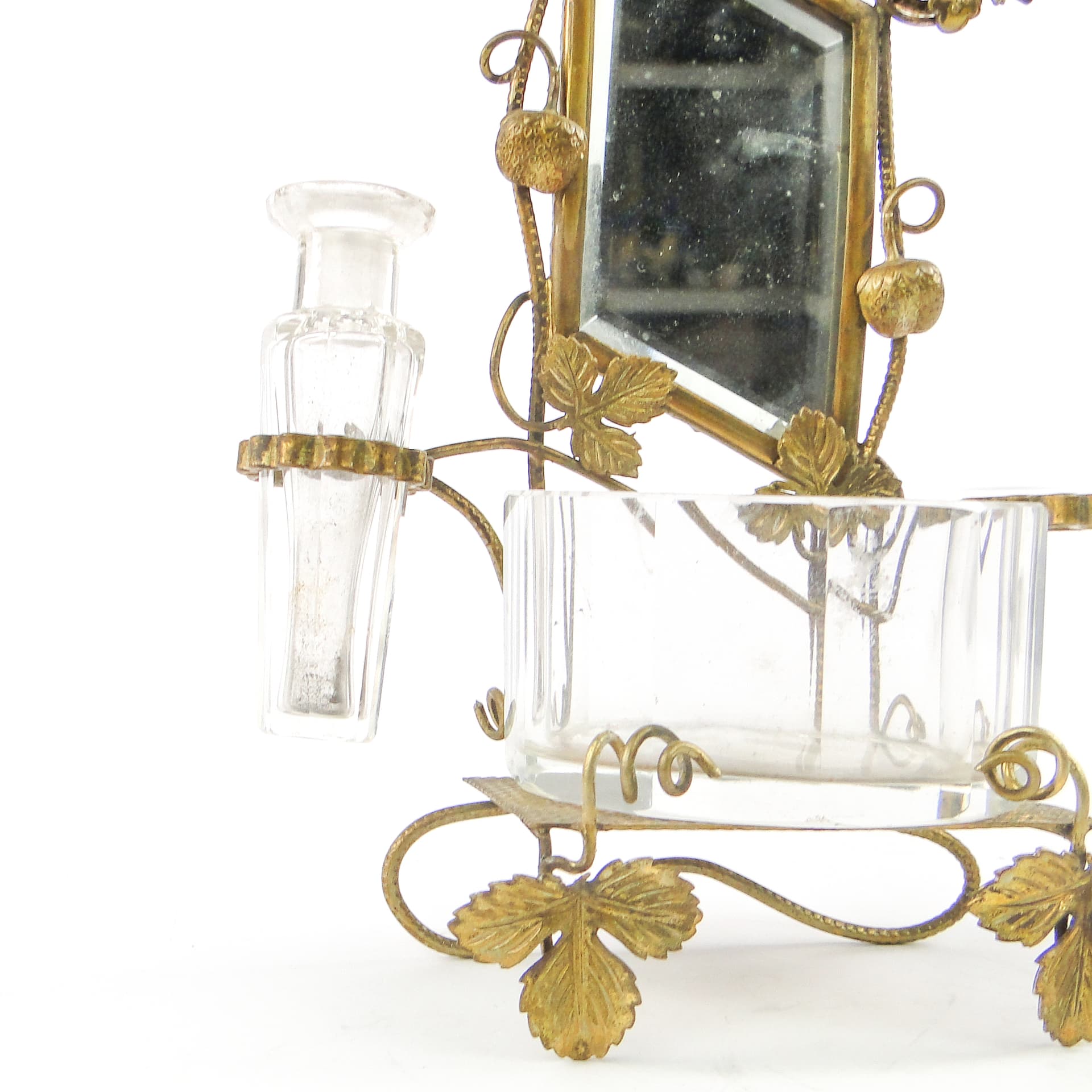 Zestaw toaletowy miniaturowy Biedermeier, mosiądz złocony, szkło, Austria, XIX w. - 106861