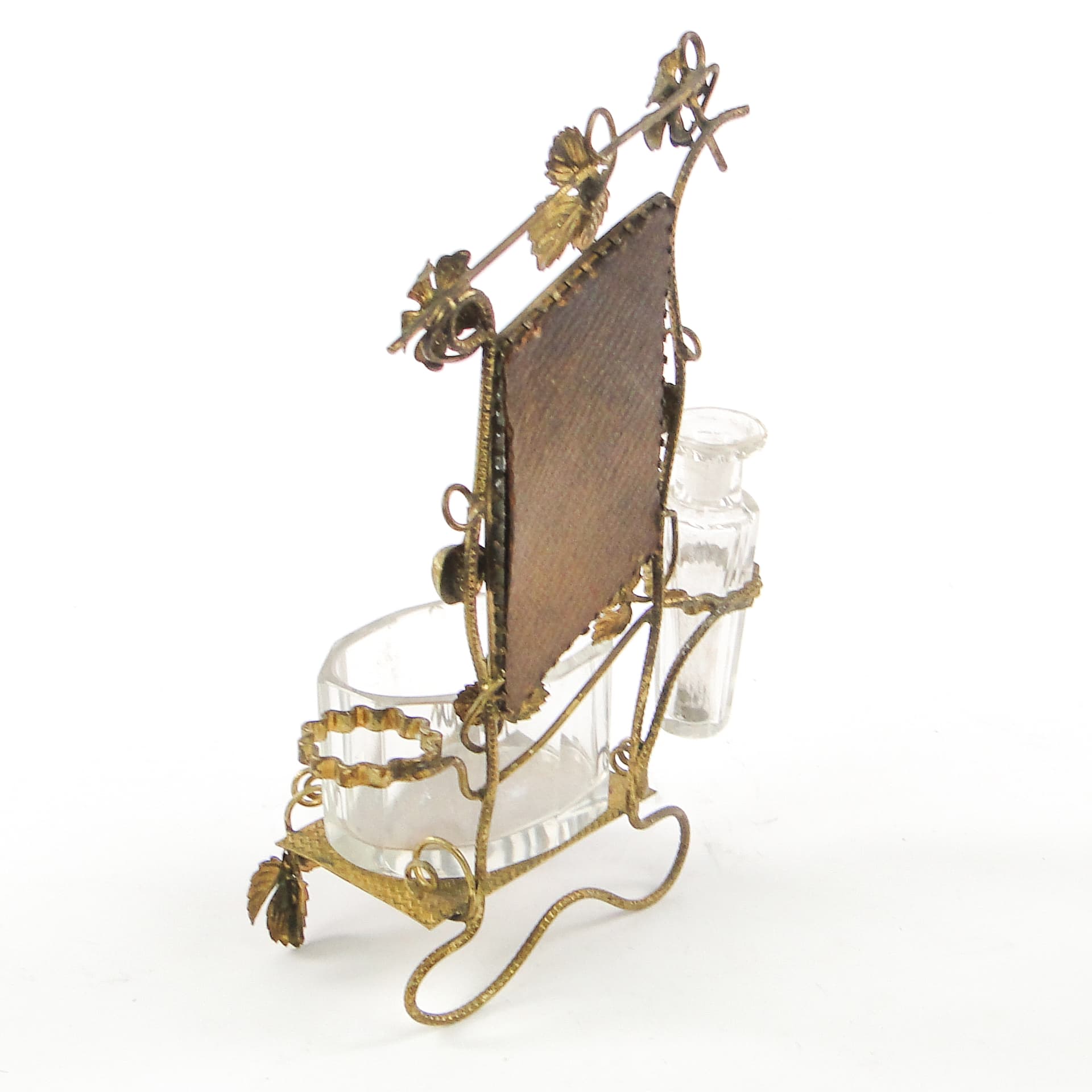 Zestaw toaletowy miniaturowy Biedermeier, mosiądz złocony, szkło, Austria, XIX w. - 106859