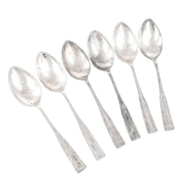 Zestaw łyżek stołowych, mosiądz srebrzony, HEFRA, Polska, lata 70. - WYMIARY