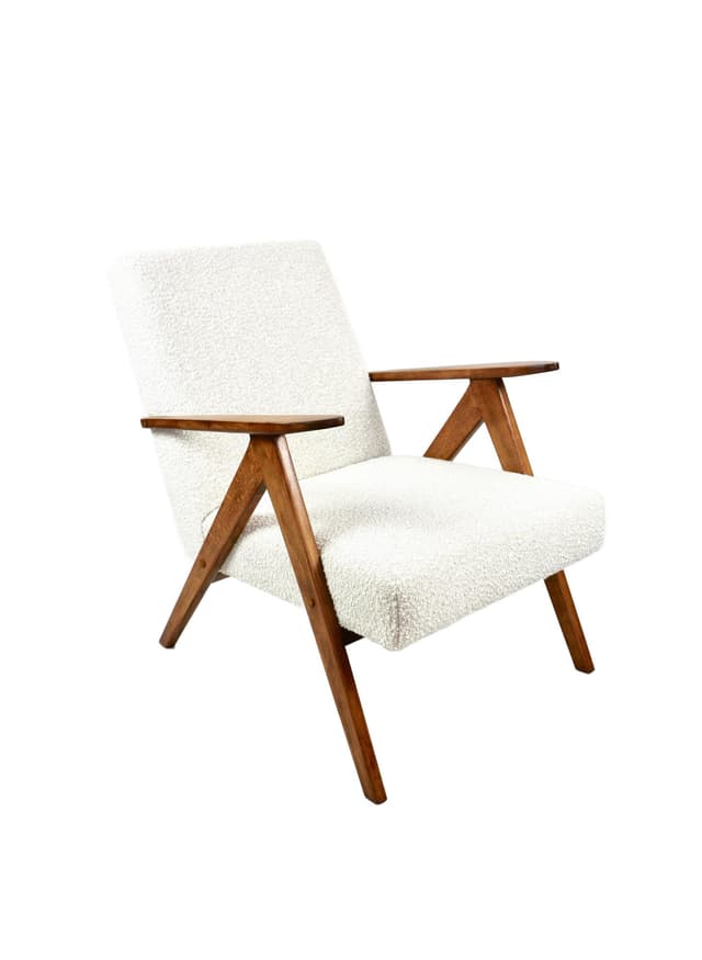 Fotel VAR B-310, bouclé ivory, dąb, Polska, lata 70. - WYMIARY