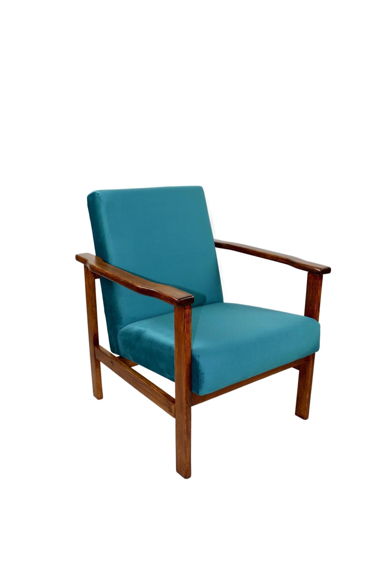 Armchair, turquoise, velvet, wood, 1970s.