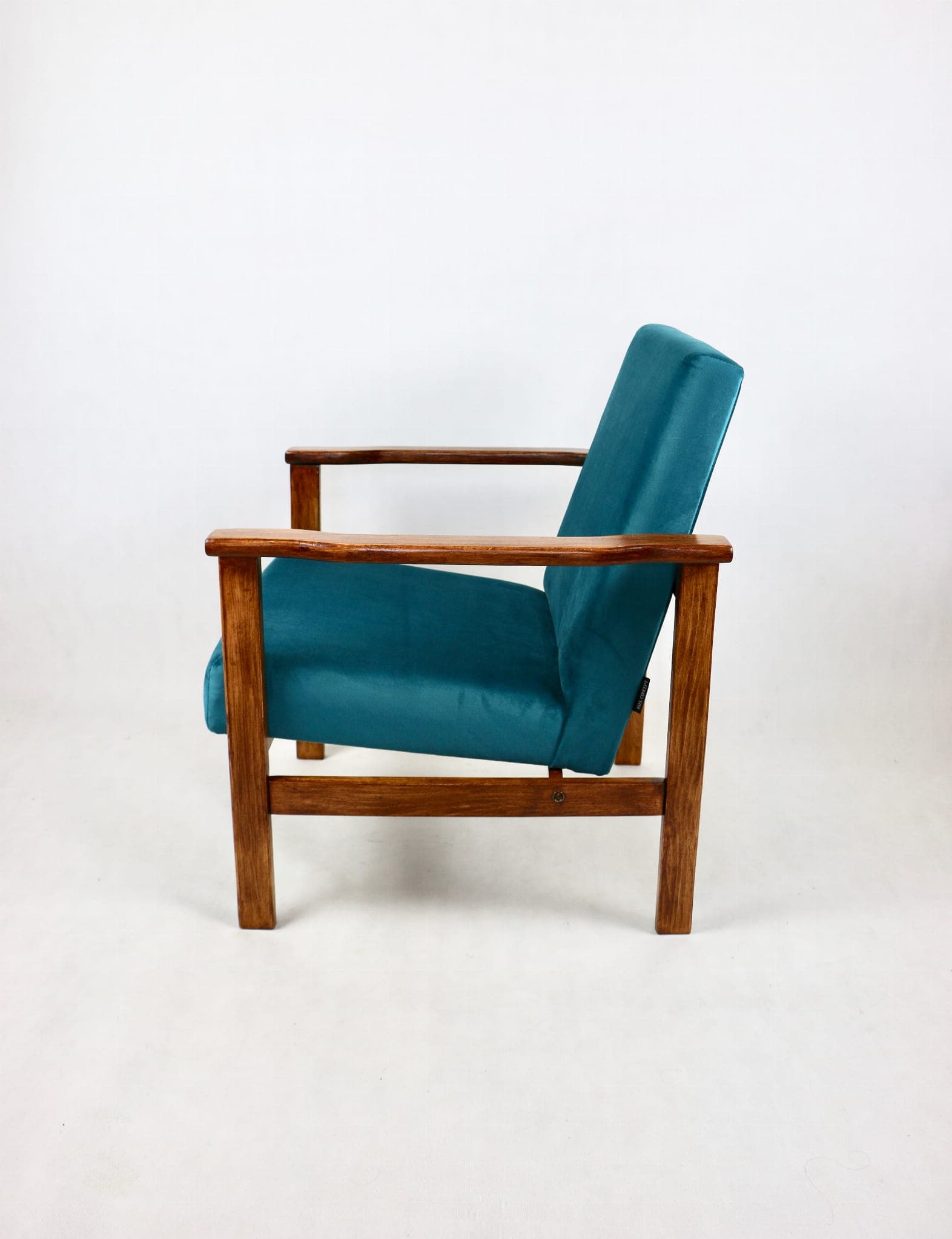 Armchair, turquoise, velvet, wood, 1970s. - 108048