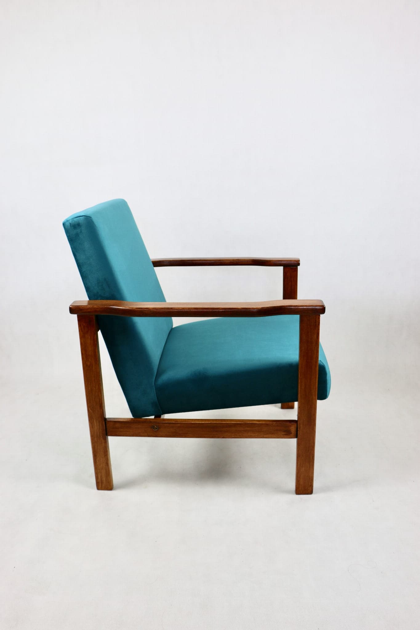 Armchair, turquoise, velvet, wood, 1970s. - 108052