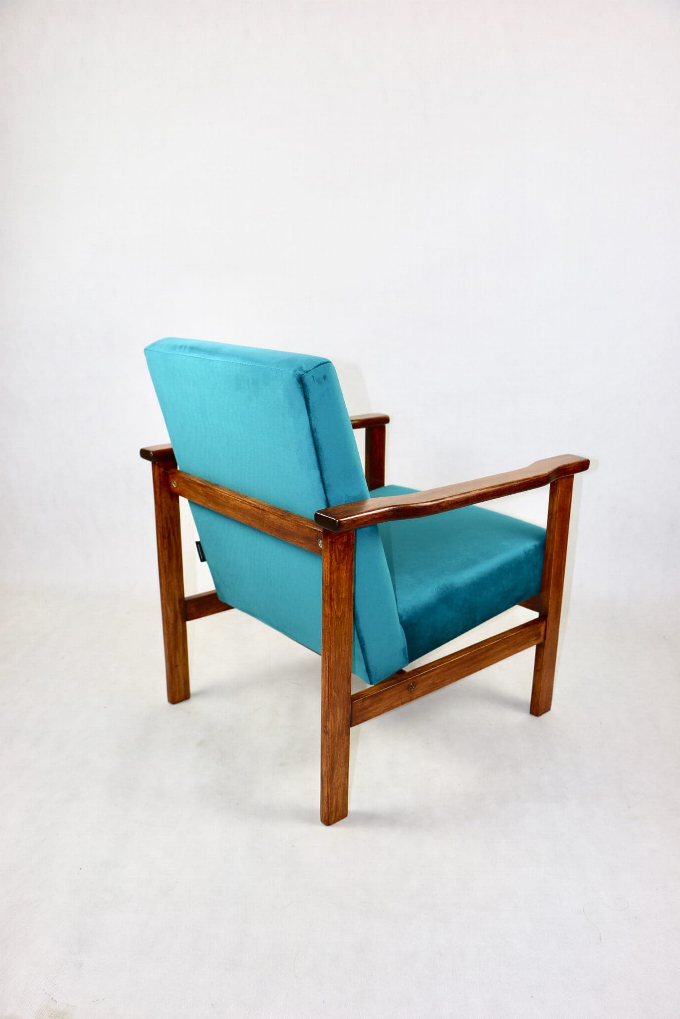 Armchair, turquoise, velvet, wood, 1970s. - 108051