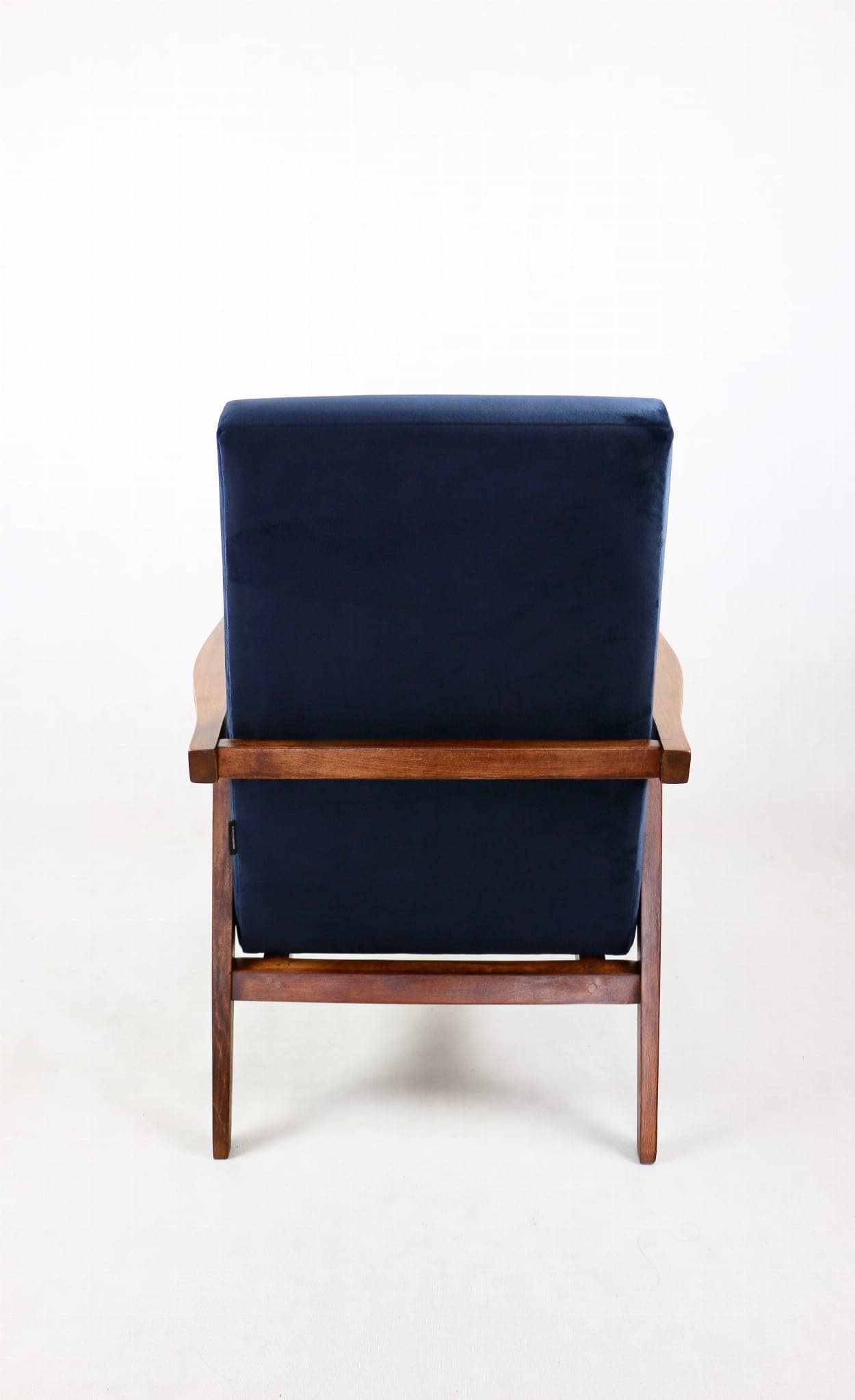 Armchair Vintage Loft, navy blue velvet, walnut, Poznańskie Fabryki Mebli, Poland, 1970s. - 108031