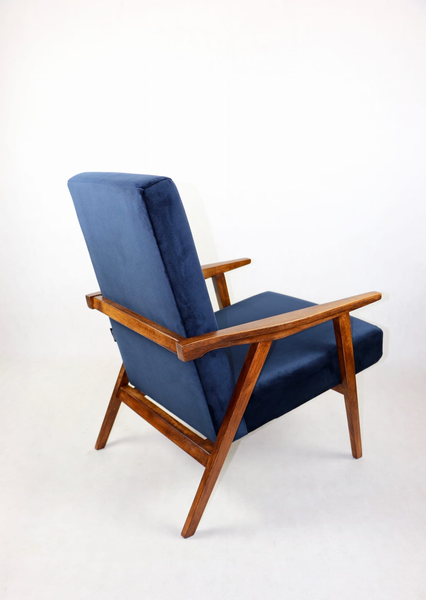 Armchair Vintage Loft, navy blue velvet, walnut, Poznańskie Fabryki Mebli, Poland, 1970s. - 108032