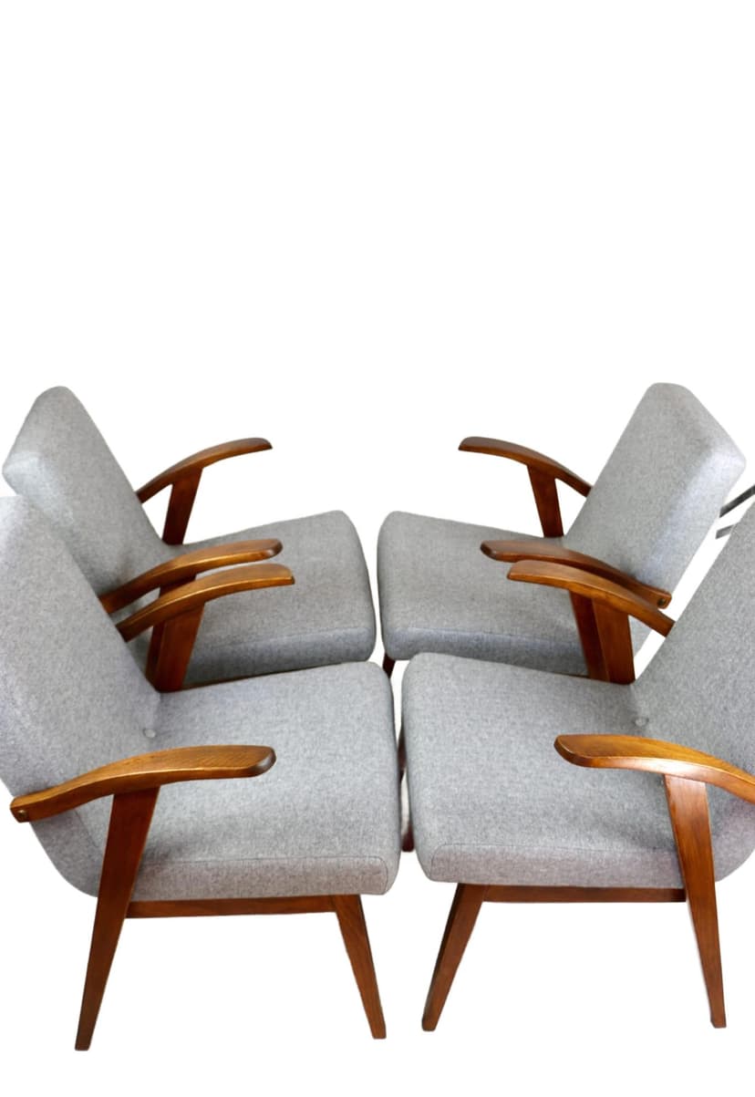 Komplet czterech foteli 300-123, szary, proj. M. Puchała, Polska, lata 60.