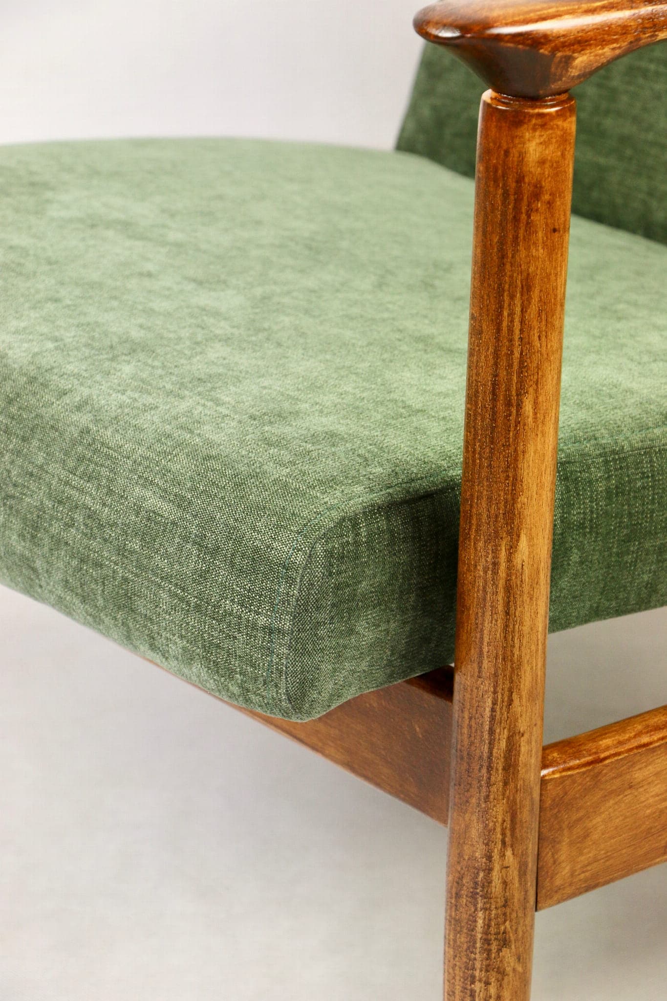 Armchair GFM-142, olive upholstery, brown wood, by E. Homa, Poland, 1970s. - 107739