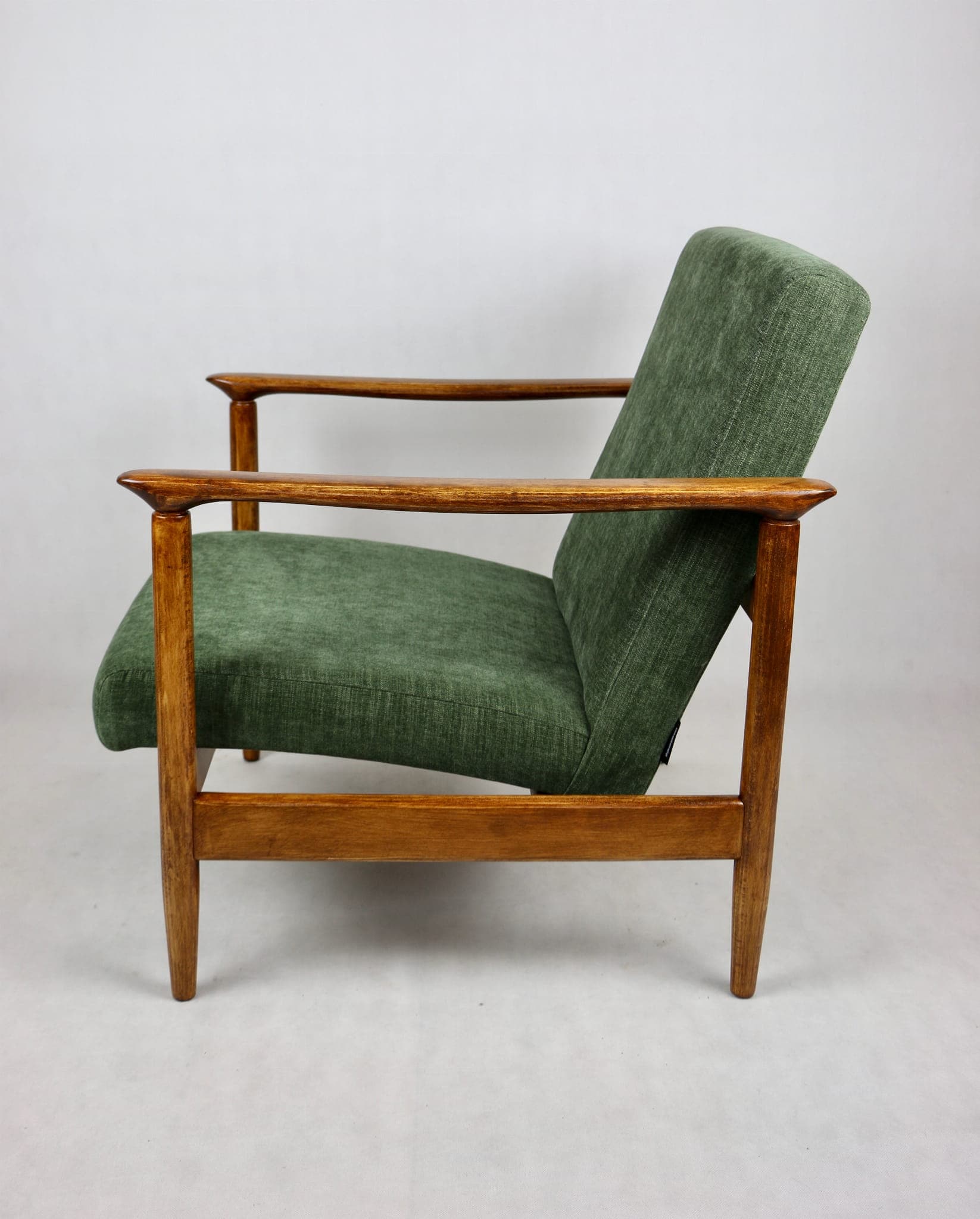 Armchair GFM-142, olive upholstery, brown wood, by E. Homa, Poland, 1970s. - 107736