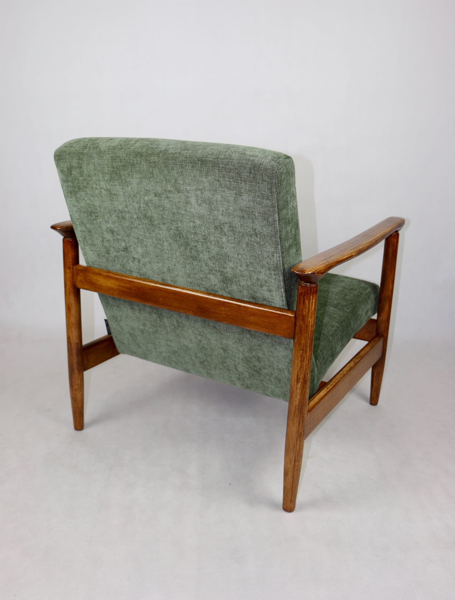 Armchair GFM-142, olive upholstery, brown wood, by E. Homa, Poland, 1970s. - 107734