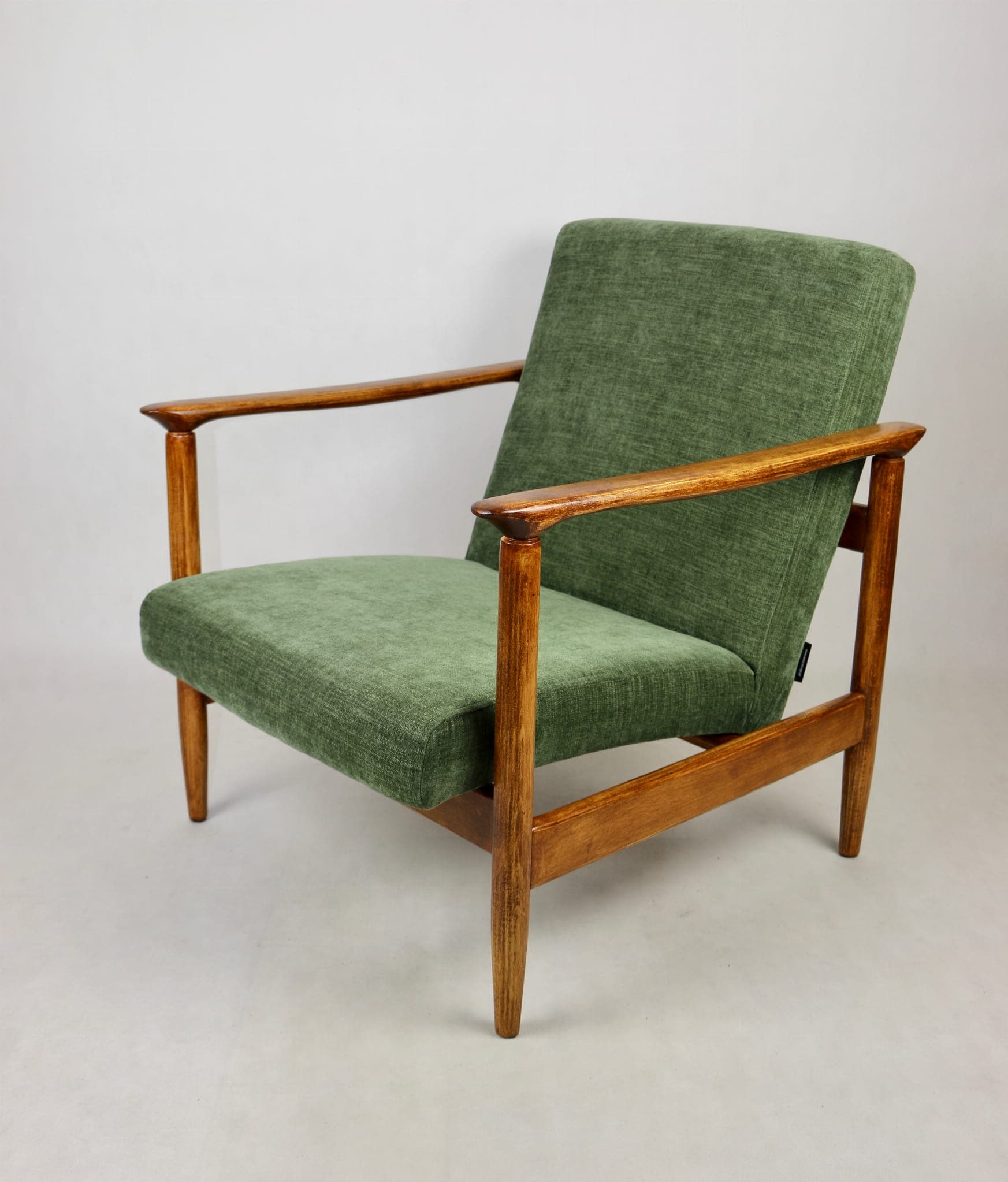 Armchair GFM-142, olive upholstery, brown wood, by E. Homa, Poland, 1970s. - 107737