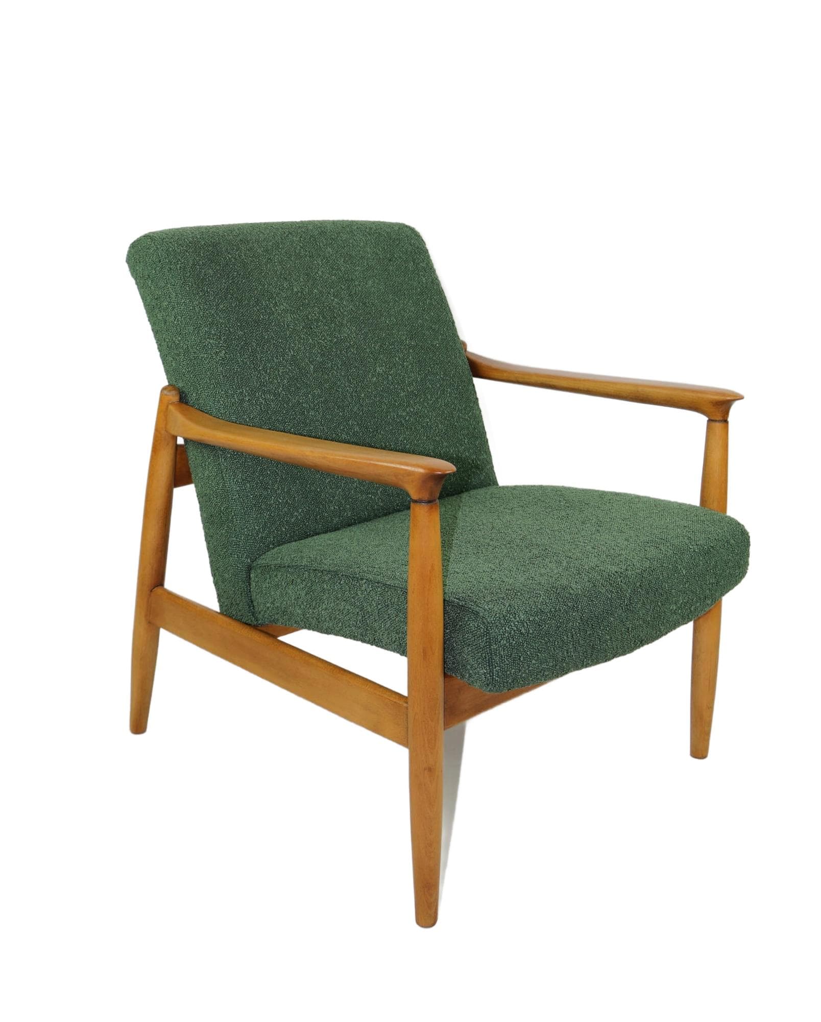 Fotel GFM-64, zielony bouclé, proj. E. Homa, Polska, lata 70.