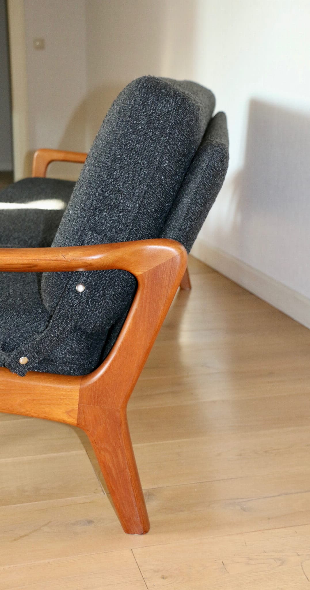 Sofa rozkładana, teak czarny bouclé, Dania, lata 70. - 107476