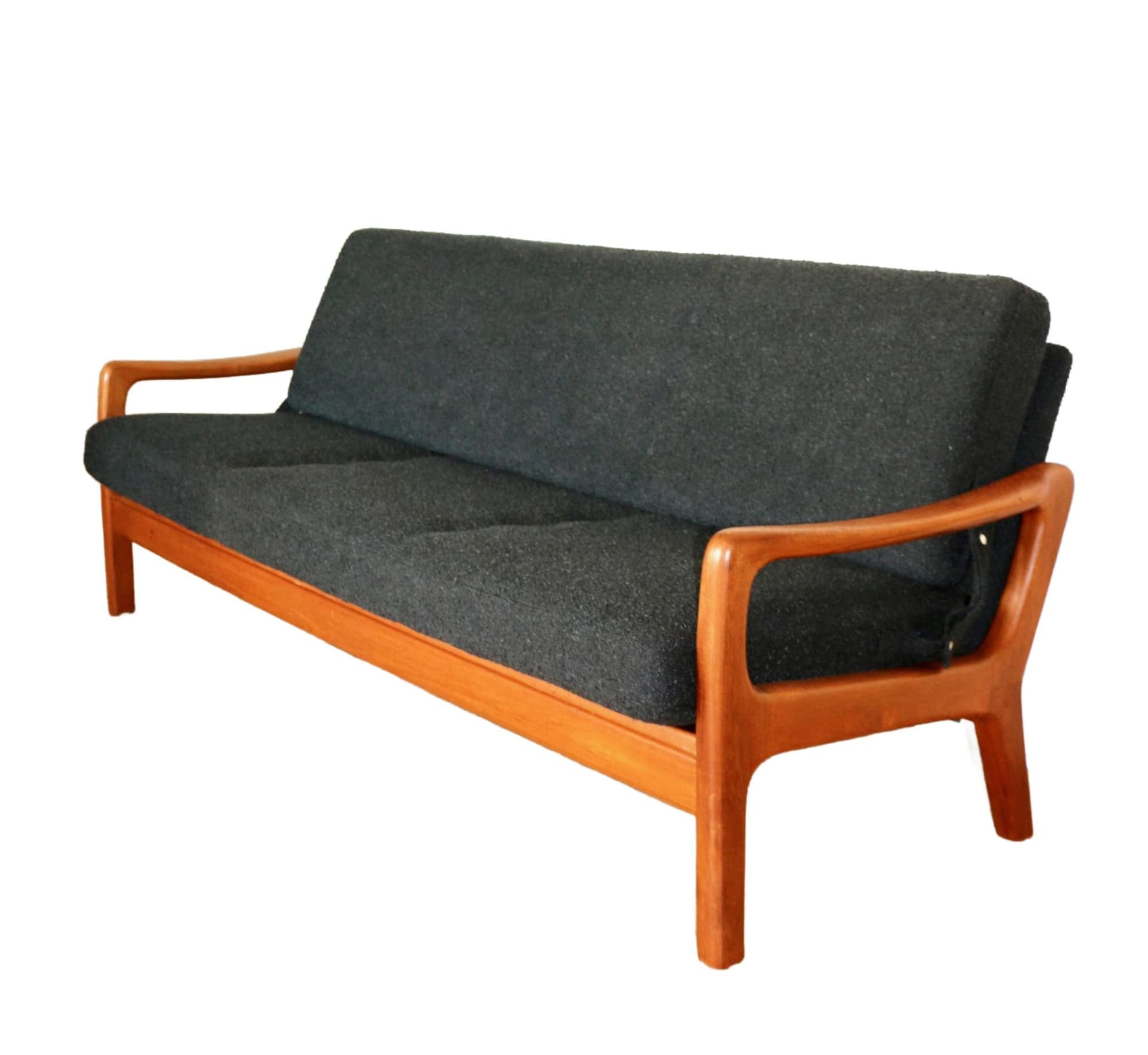 Sofa rozkładana, teak czarny bouclé, Dania, lata 70.