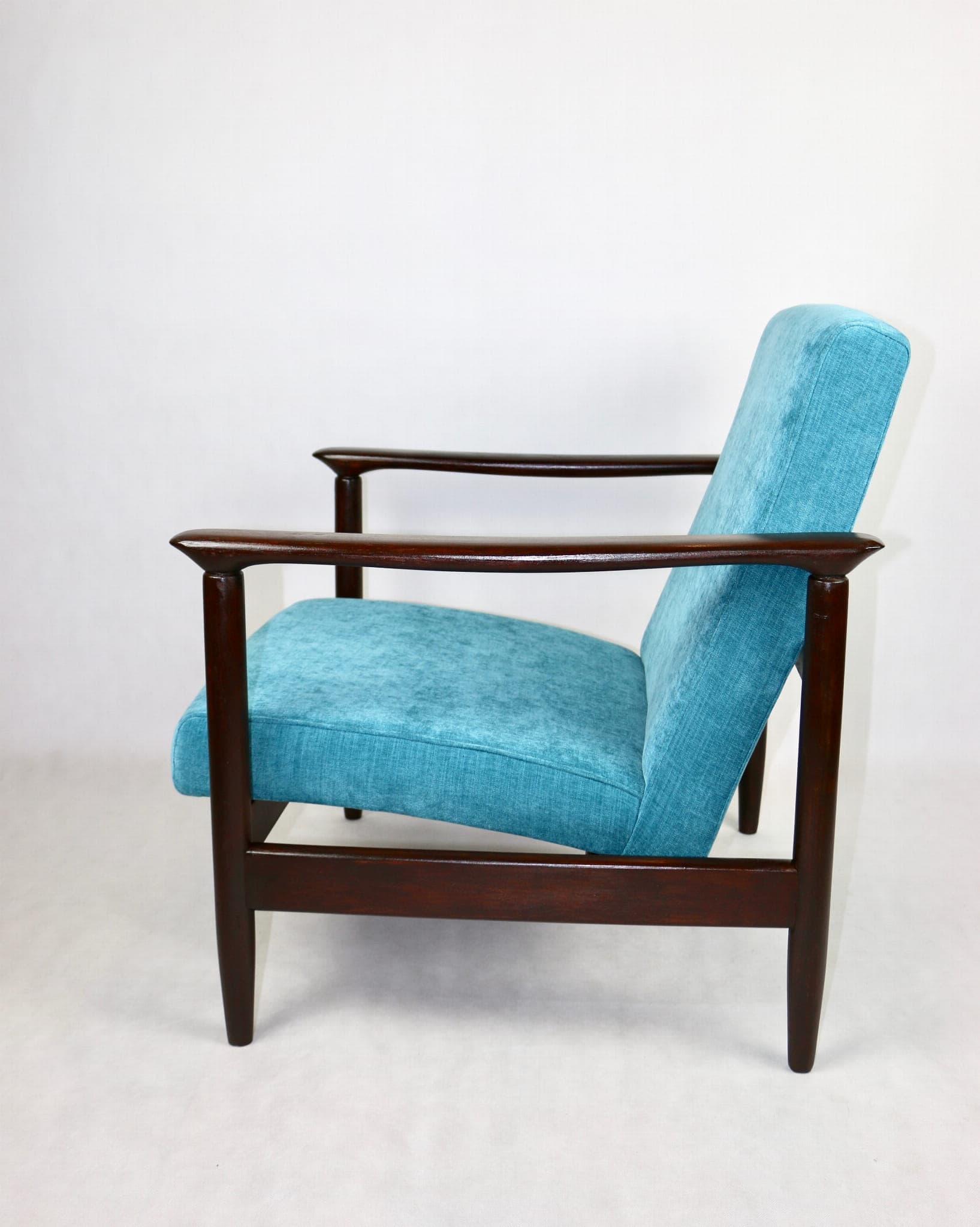 Armchair GFM-142, turquoise, wood, by E. Homa, Poland, 1970s. - 107442