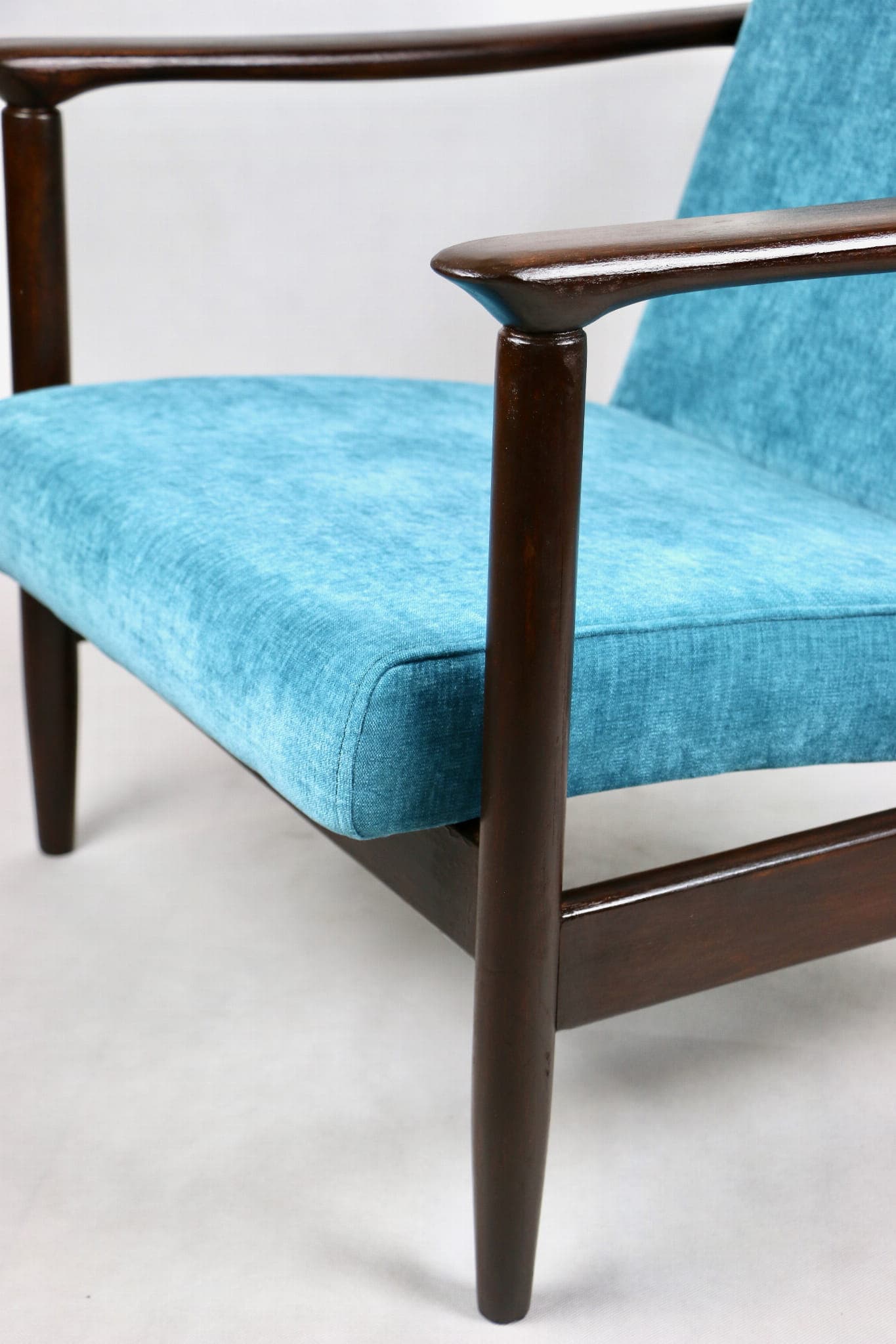 Armchair GFM-142, turquoise, wood, by E. Homa, Poland, 1970s. - 107444