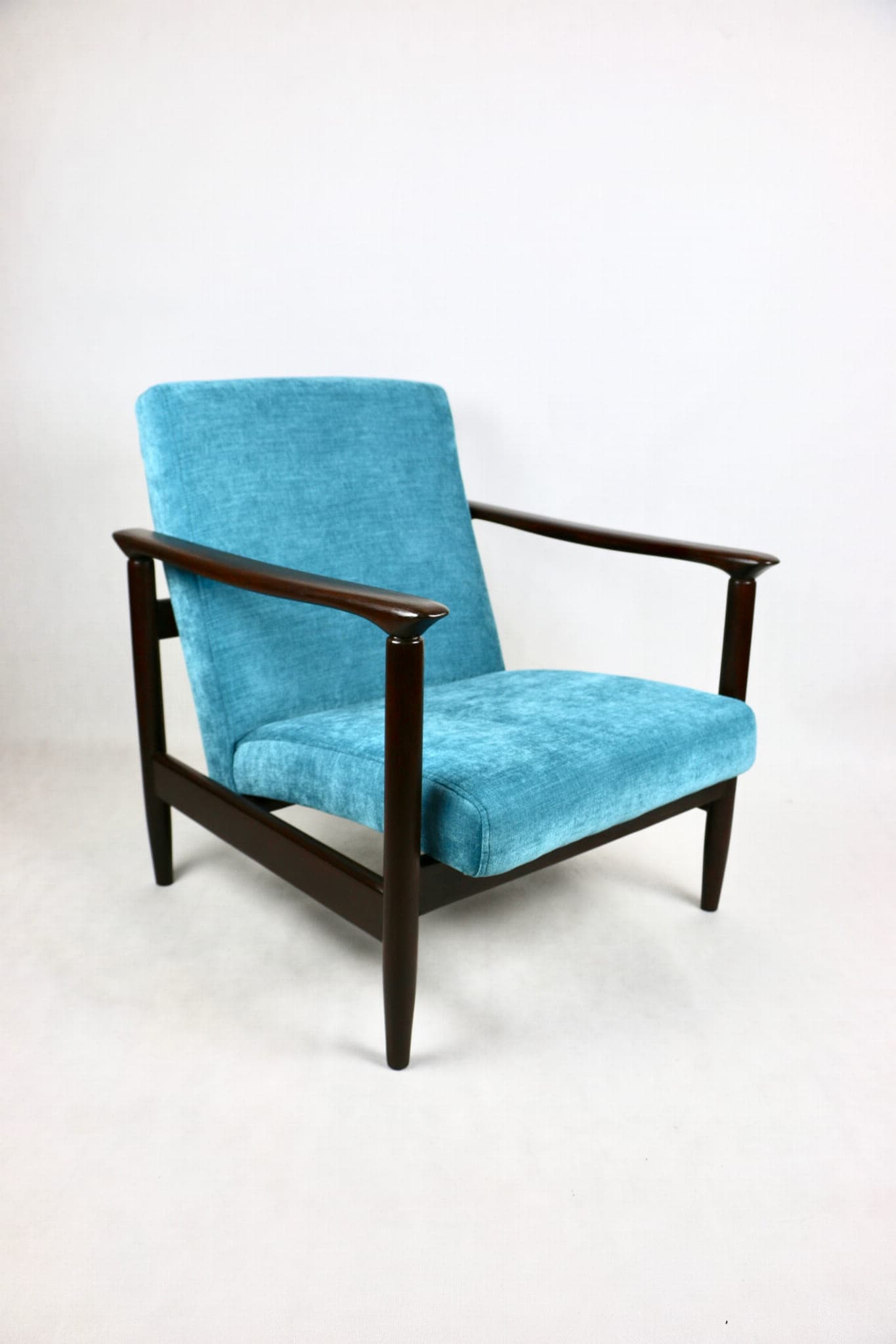Armchair GFM-142, turquoise, wood, by E. Homa, Poland, 1970s. - 107438