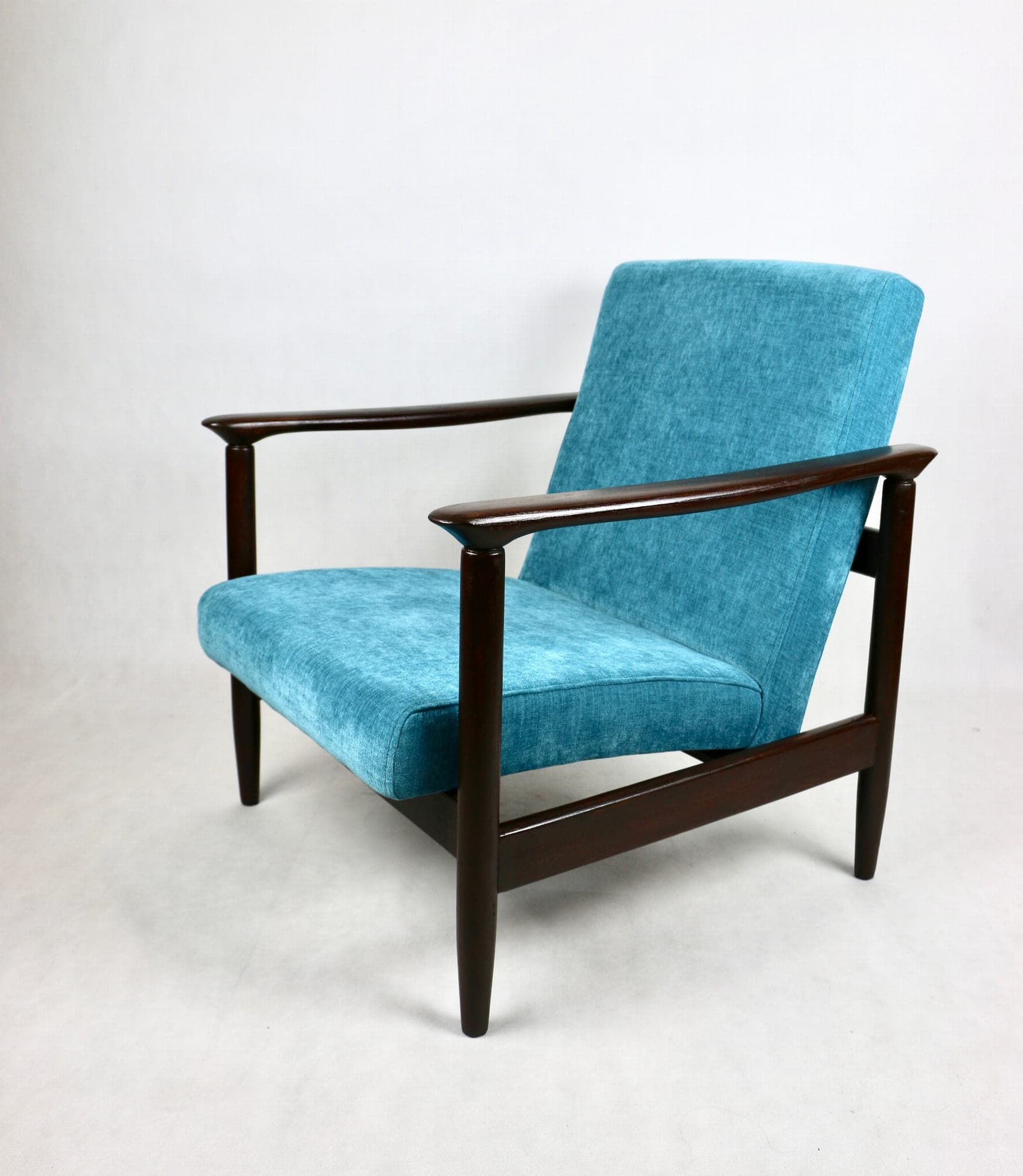 Armchair GFM-142, turquoise, wood, by E. Homa, Poland, 1970s. - 107436