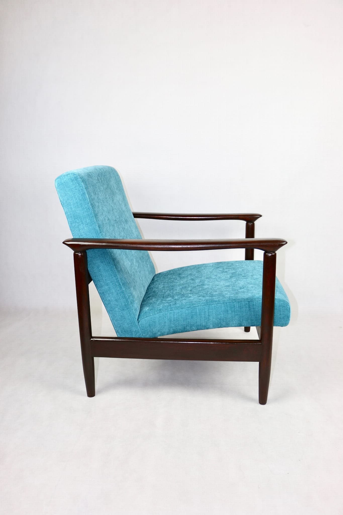 Armchair GFM-142, turquoise, wood, by E. Homa, Poland, 1970s. - 107439